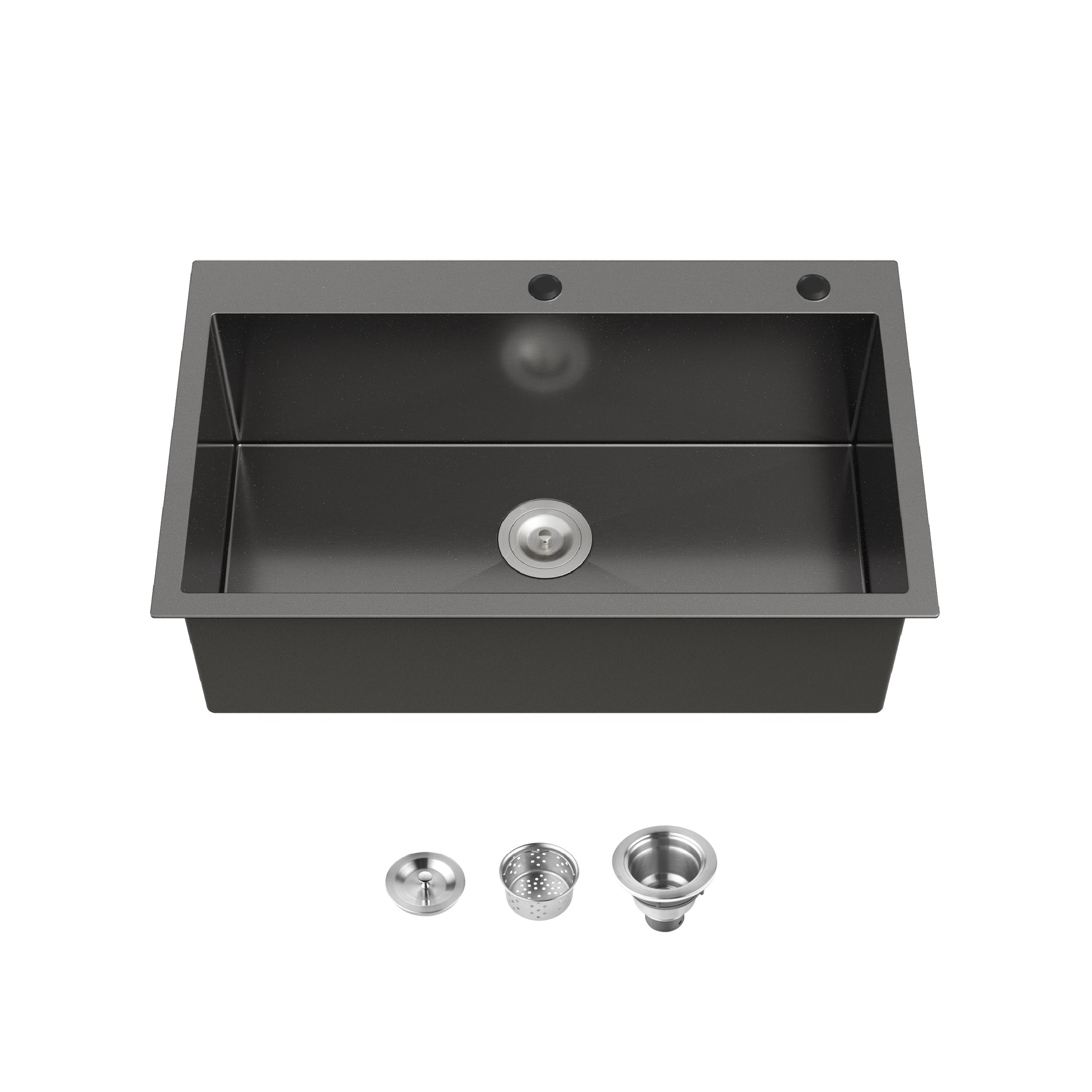 32" x 19" Drop-In Single Bowl Kitchen Sink, 16 Gauge Black Stainless Steel