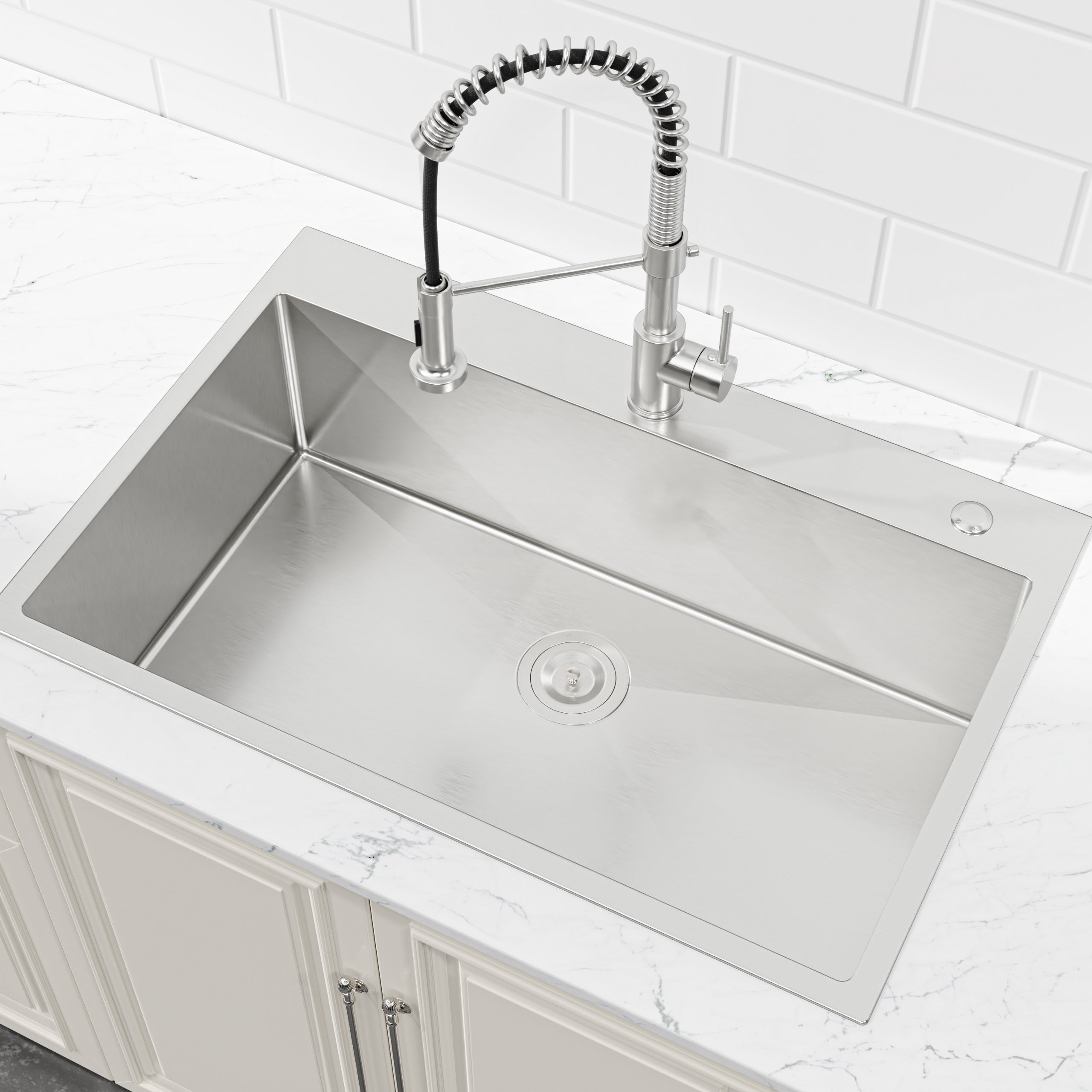 33" x 22" Drop-In Single Bowl Kitchen Sink, 16 Gauge Black Stainless Steel