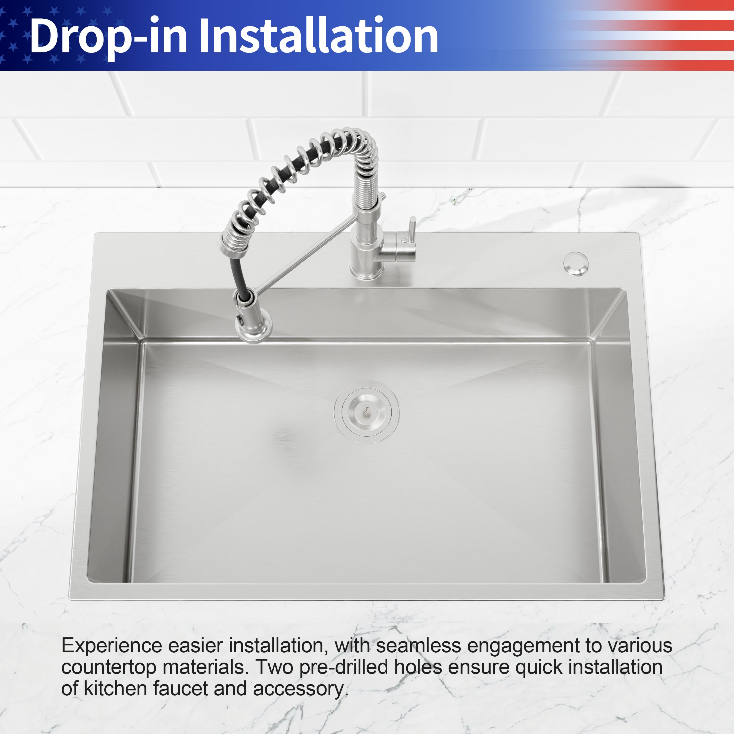 33" x 22" Drop-In Single Bowl Kitchen Sink, 16 Gauge Black Stainless Steel