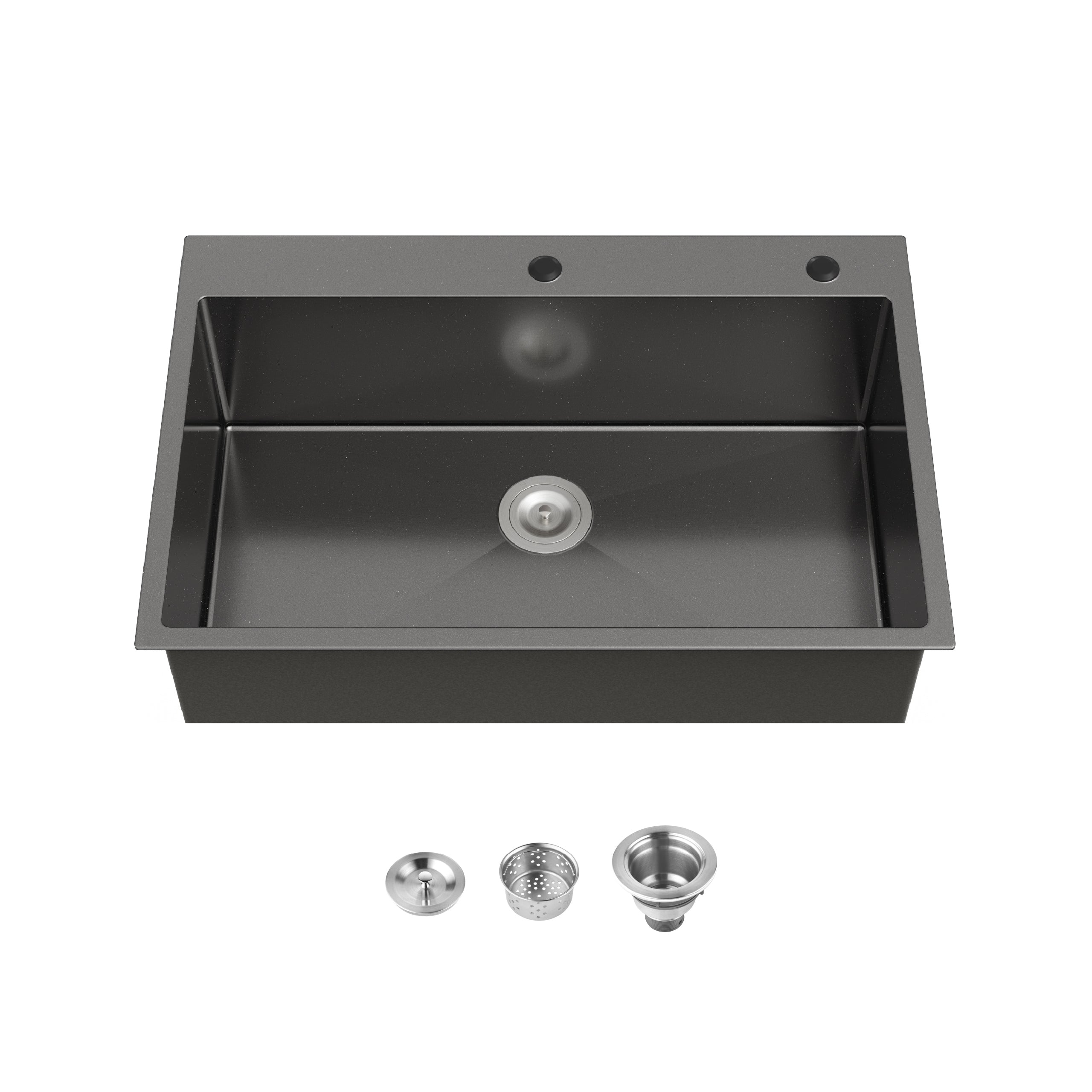 33" x 22" Drop-In Single Bowl Kitchen Sink, 16 Gauge Black Stainless Steel