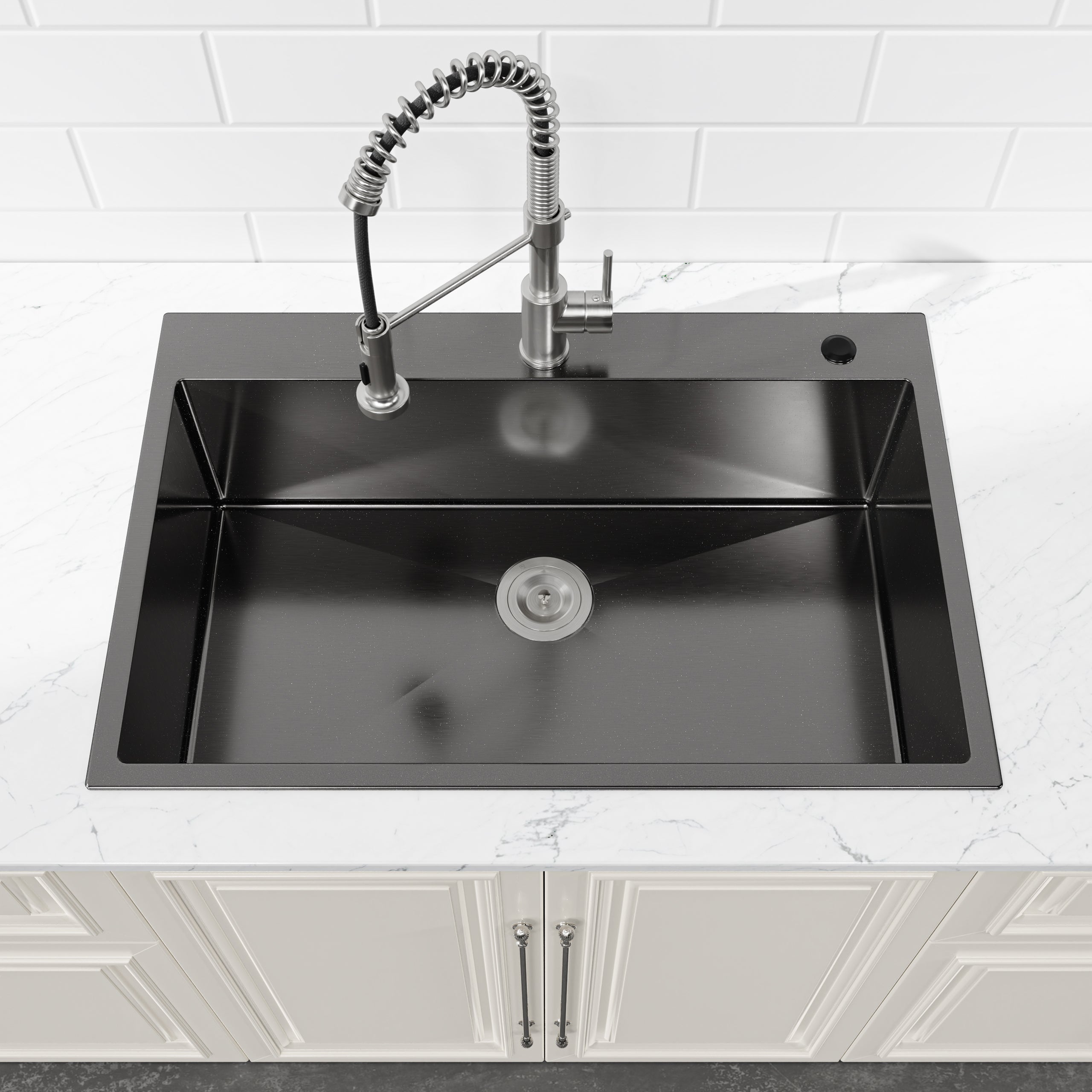 33" x 22" Drop-In Single Bowl Kitchen Sink, 16 Gauge Black Stainless Steel