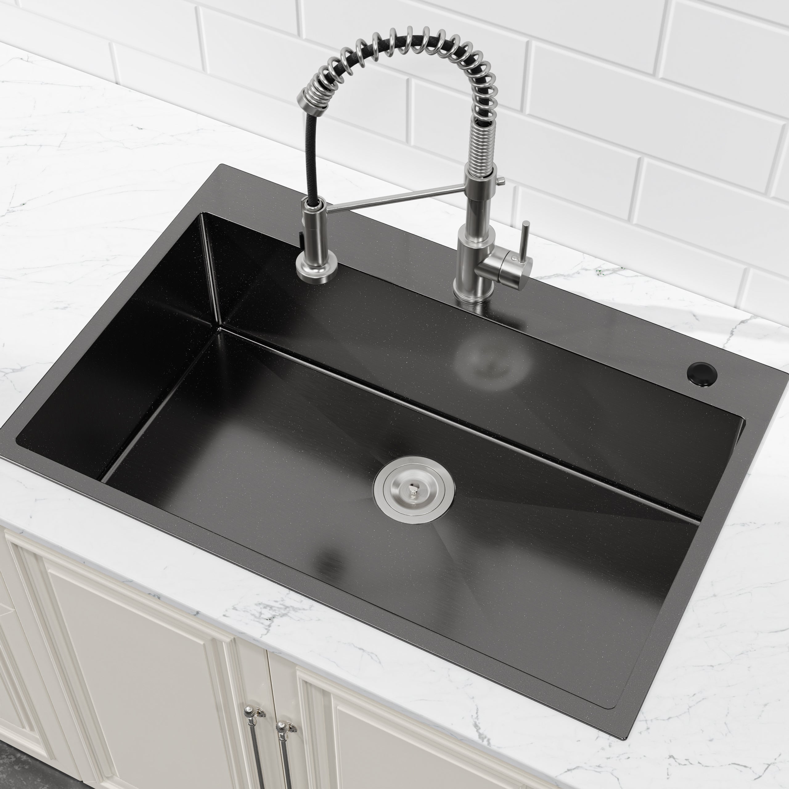 33" x 22" Drop-In Single Bowl Kitchen Sink, 16 Gauge Black Stainless Steel
