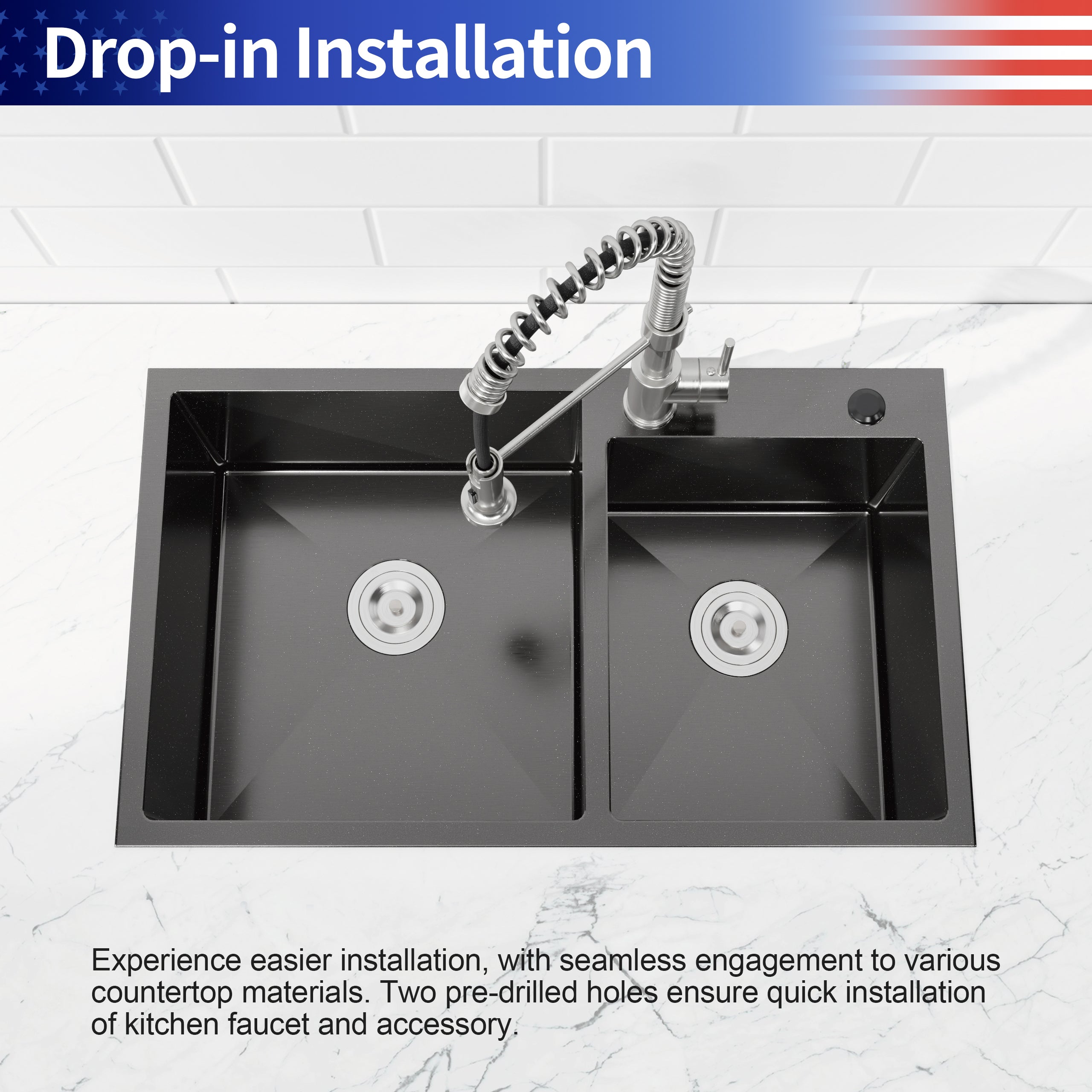 32 x 19 Double Bowl Stainless Steel Kitchen Sink, Overmount Handmade Sink in Brushed Nickel, 16 Gauge with Drain & Hooks