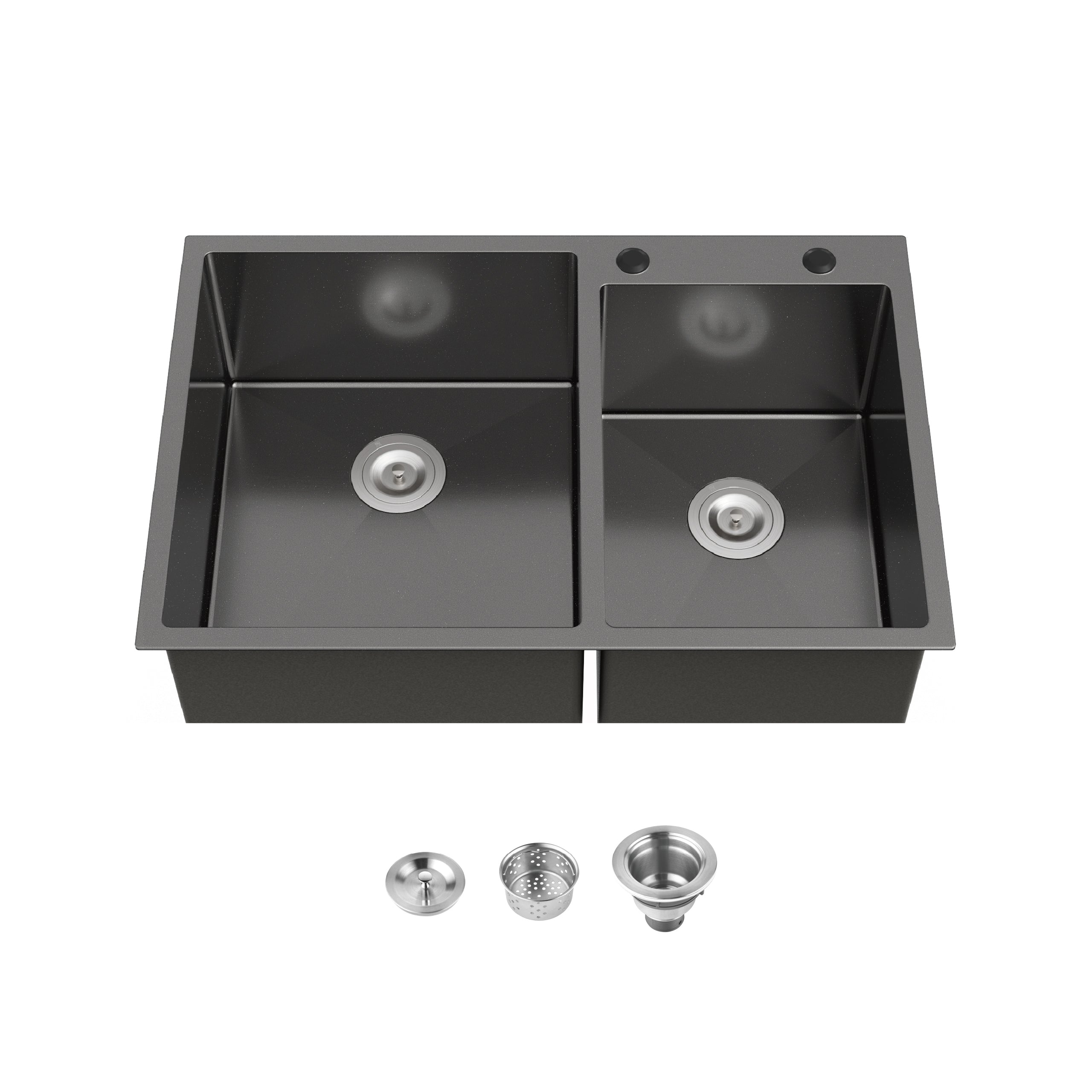 33 x 22 Double Bowl Stainless Steel Kitchen Sink, Overmount Handmade Sink in Brushed Nickel, 16 Gauge with Drain & Hooks,RX-SS65