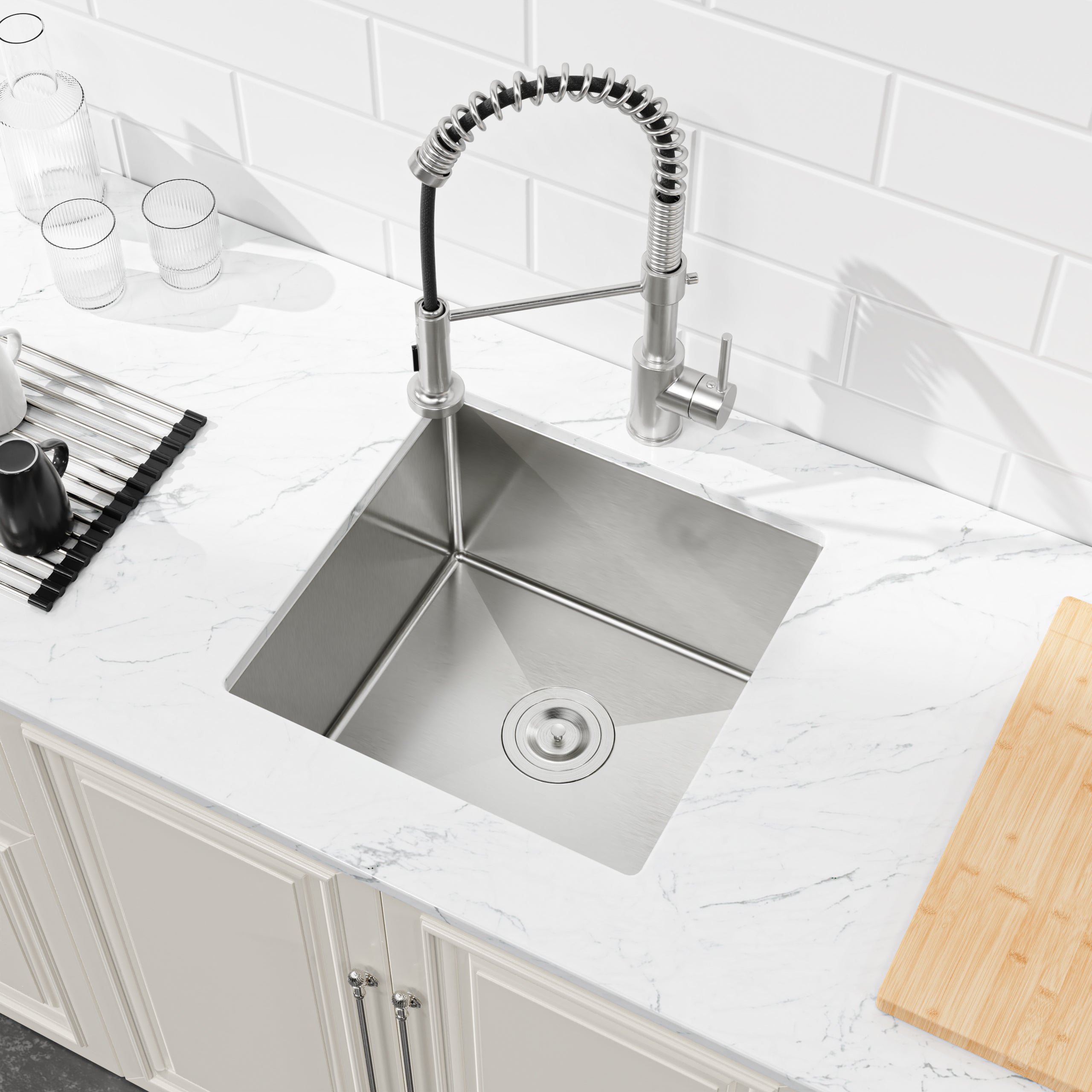 18" x 18" Undermount Single Bowl Kitchen Sink, 16 Gauge Black Stainless Steel