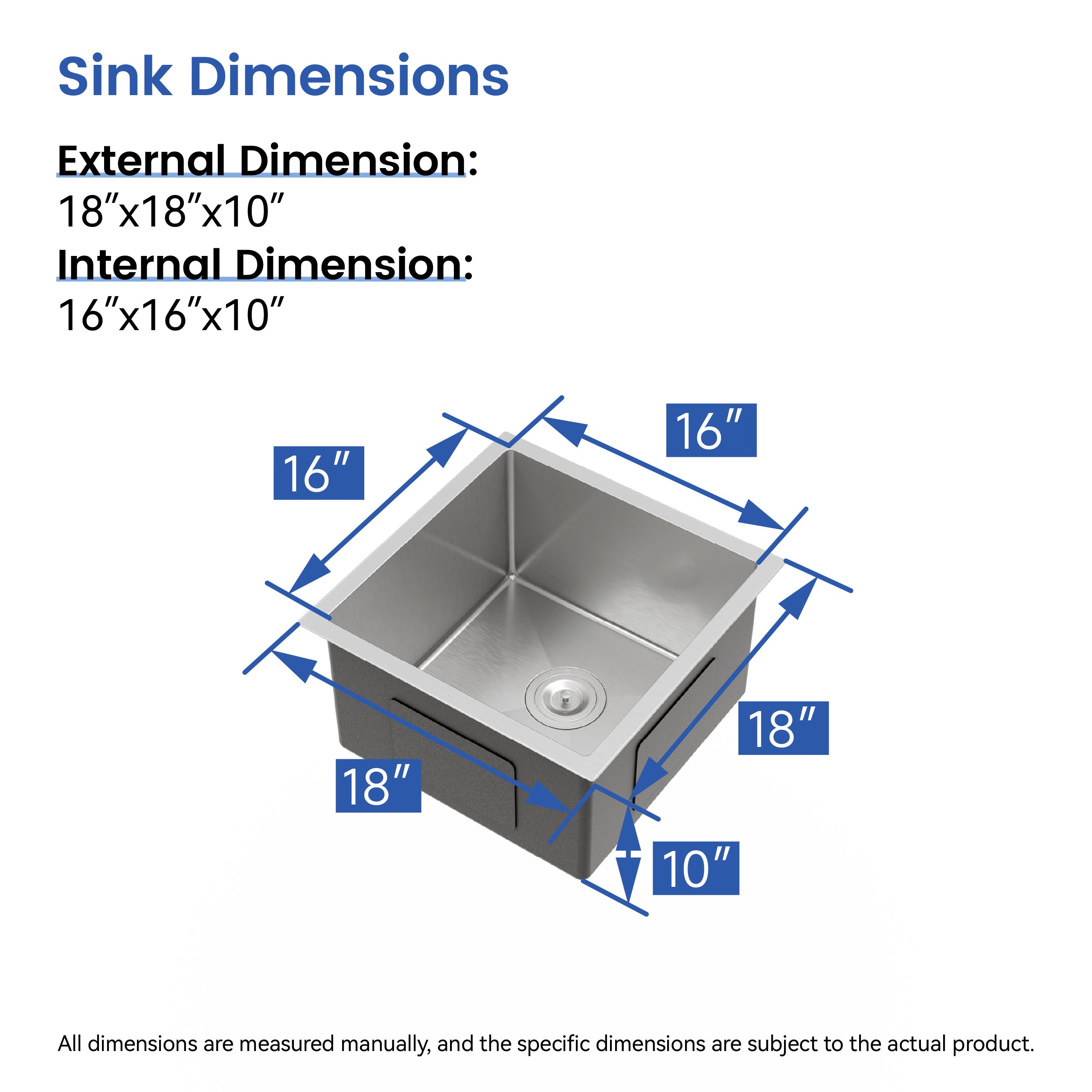 18" x 18" Undermount Single Bowl Kitchen Sink, 16 Gauge Black Stainless Steel