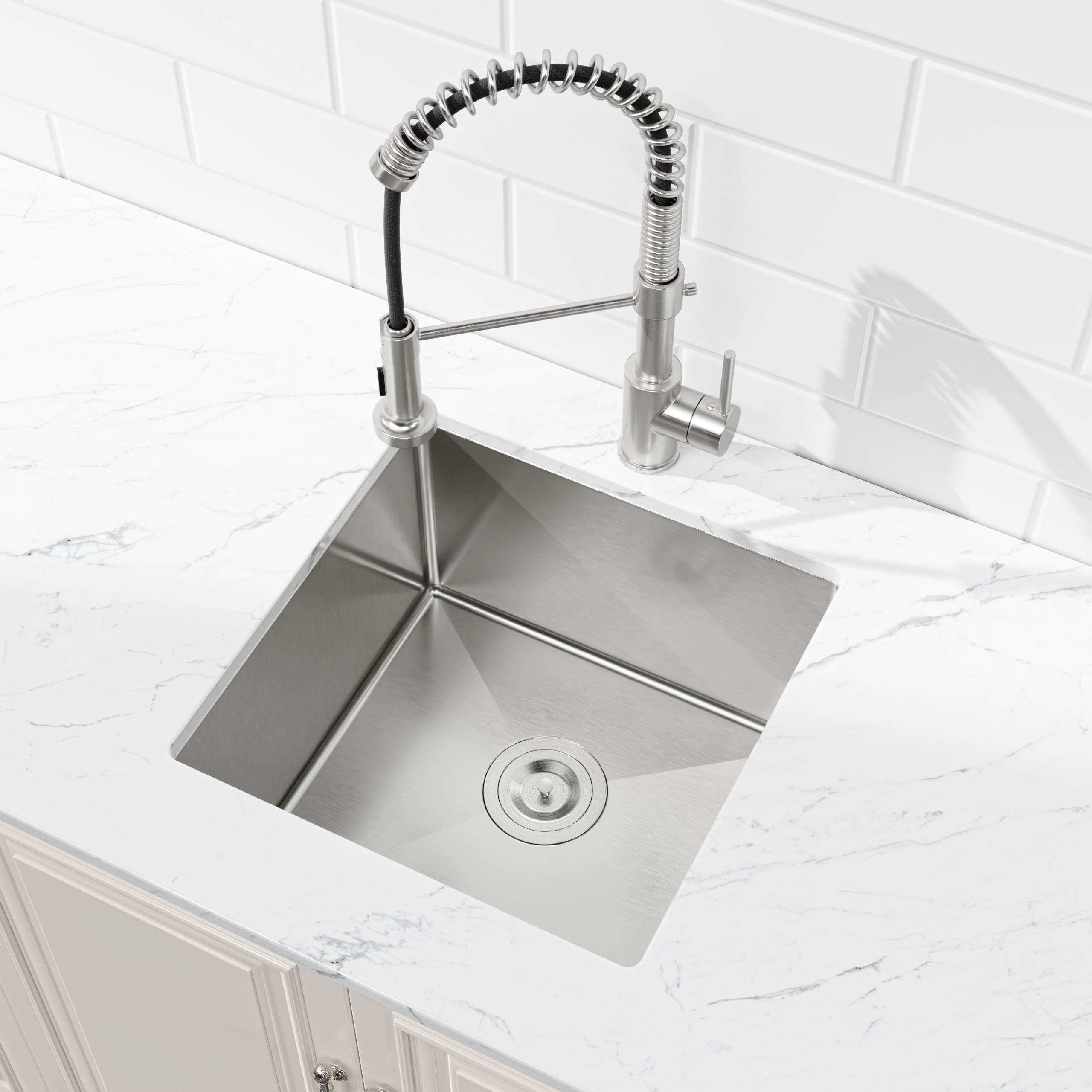 18" x 18" Undermount Single Bowl Kitchen Sink, 16 Gauge Black Stainless Steel