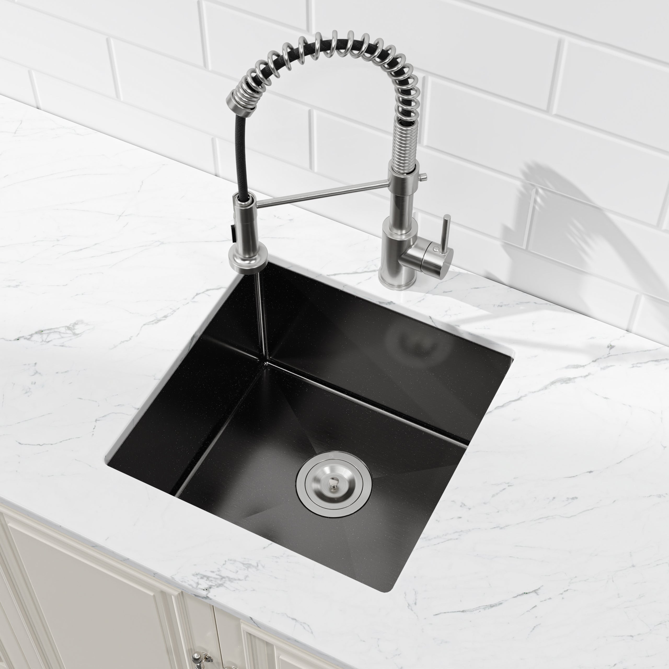 18" x 18" Undermount Single Bowl Kitchen Sink, 16 Gauge Black Stainless Steel