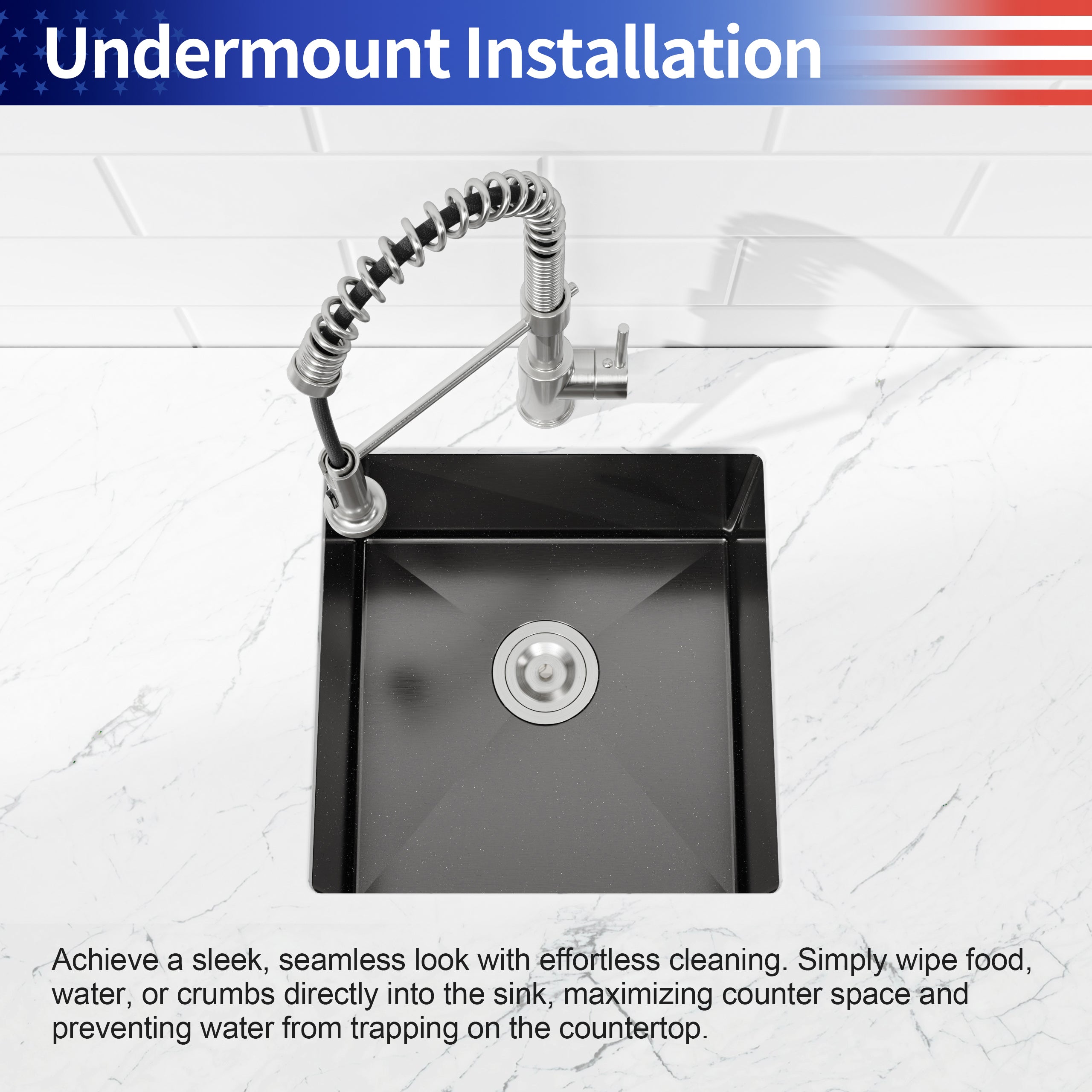 18" x 18" Undermount Single Bowl Kitchen Sink, 16 Gauge Black Stainless Steel
