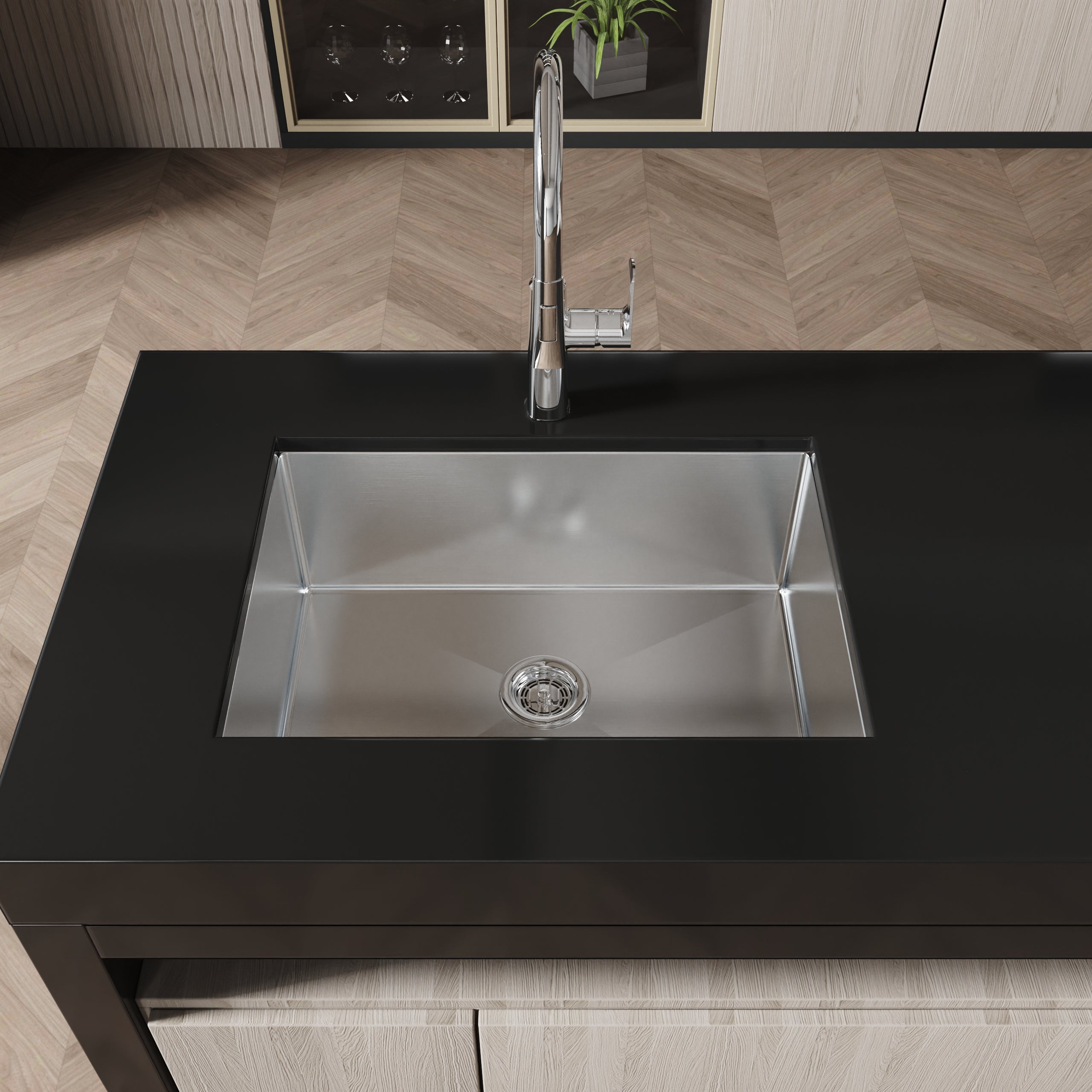 27" Undermount Stainless Steel Kitchen Sink, Single Bowl 16 Gauge Brushed Nickel Handmade Sink with Drain & Hooks