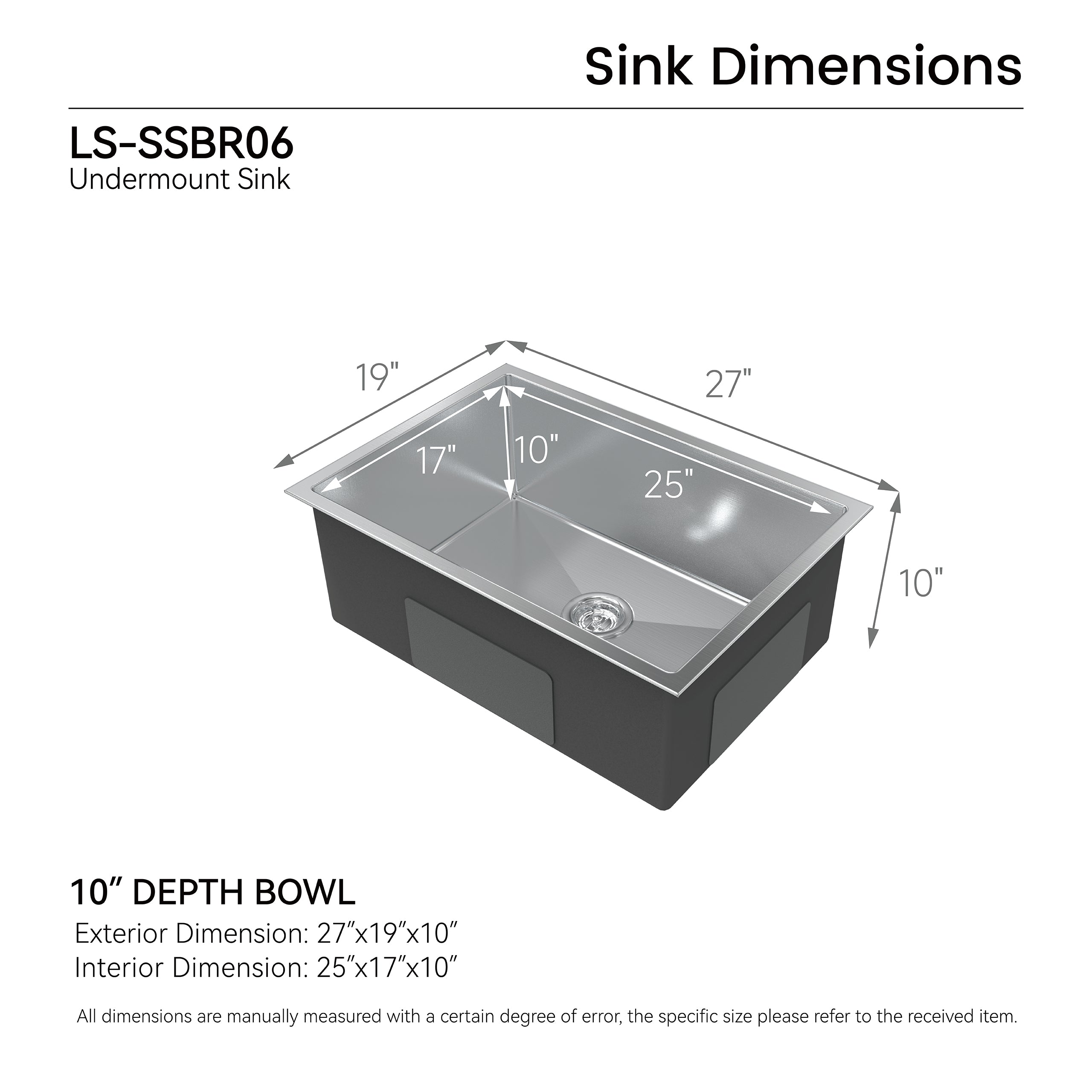 27" Undermount Stainless Steel Kitchen Sink, Single Bowl 16 Gauge Brushed Nickel Handmade Sink with Drain & Hooks