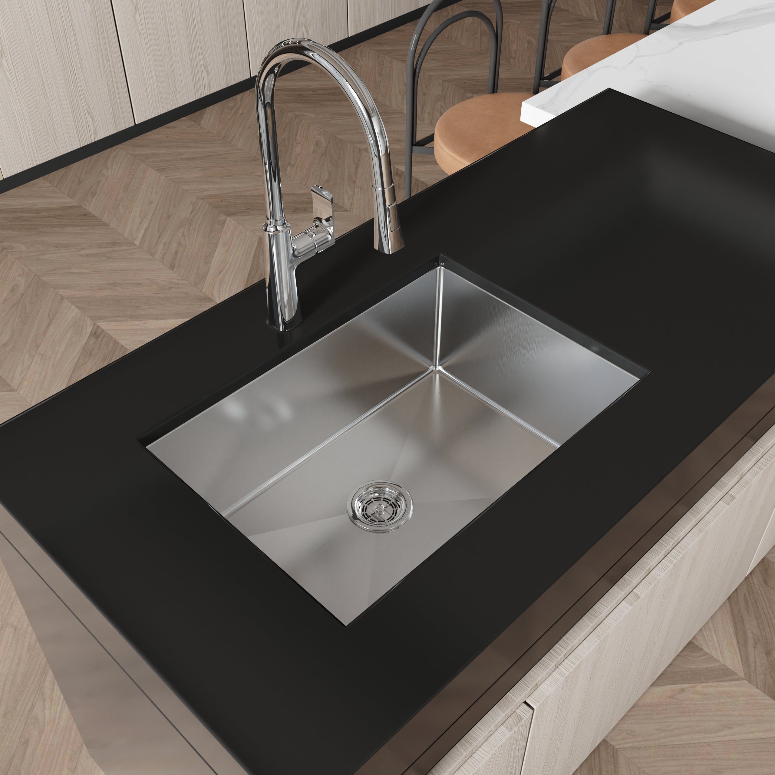 27" Undermount Stainless Steel Kitchen Sink, Single Bowl 16 Gauge Brushed Nickel Handmade Sink with Drain & Hooks