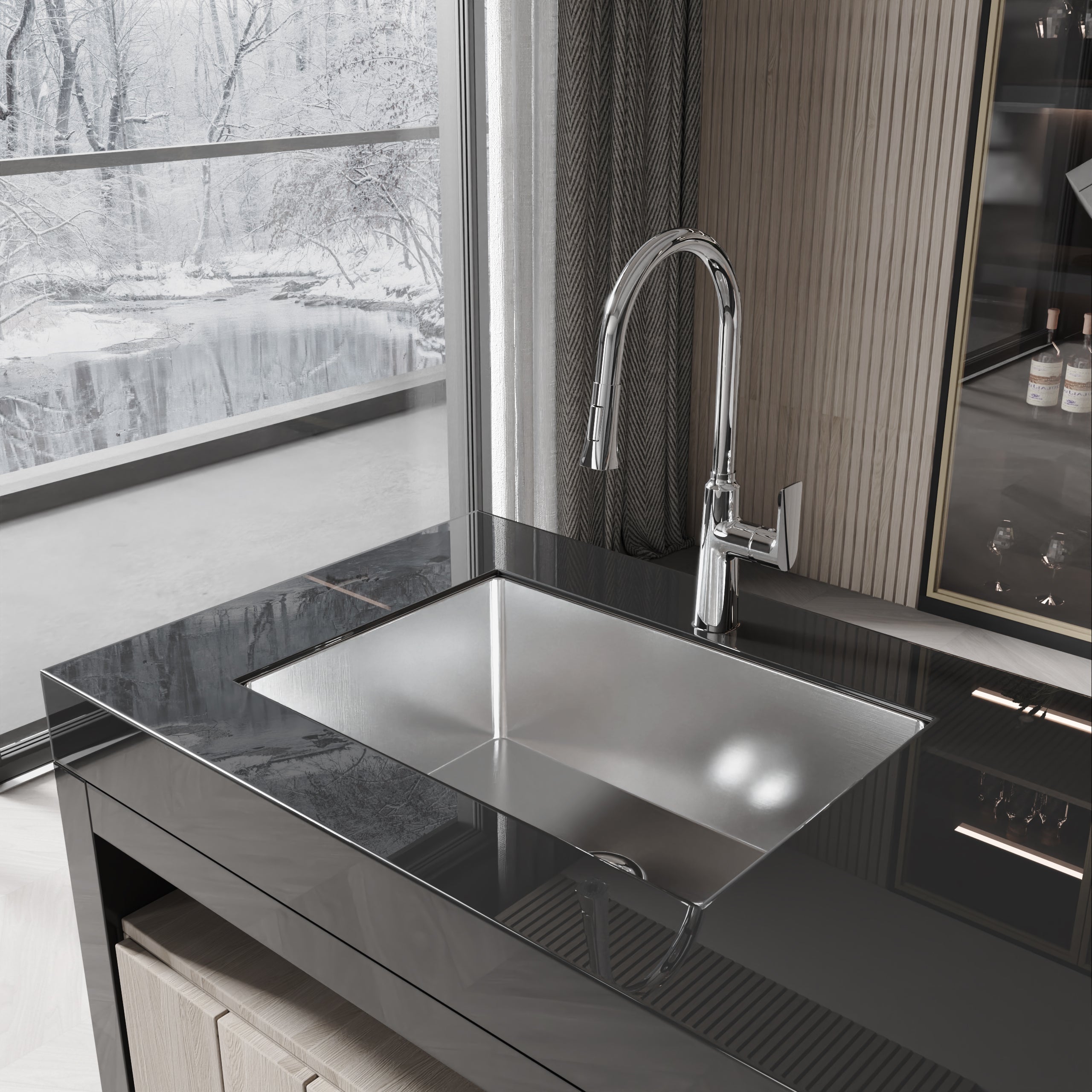 27" Undermount Stainless Steel Kitchen Sink, Single Bowl 16 Gauge Brushed Nickel Handmade Sink with Drain & Hooks