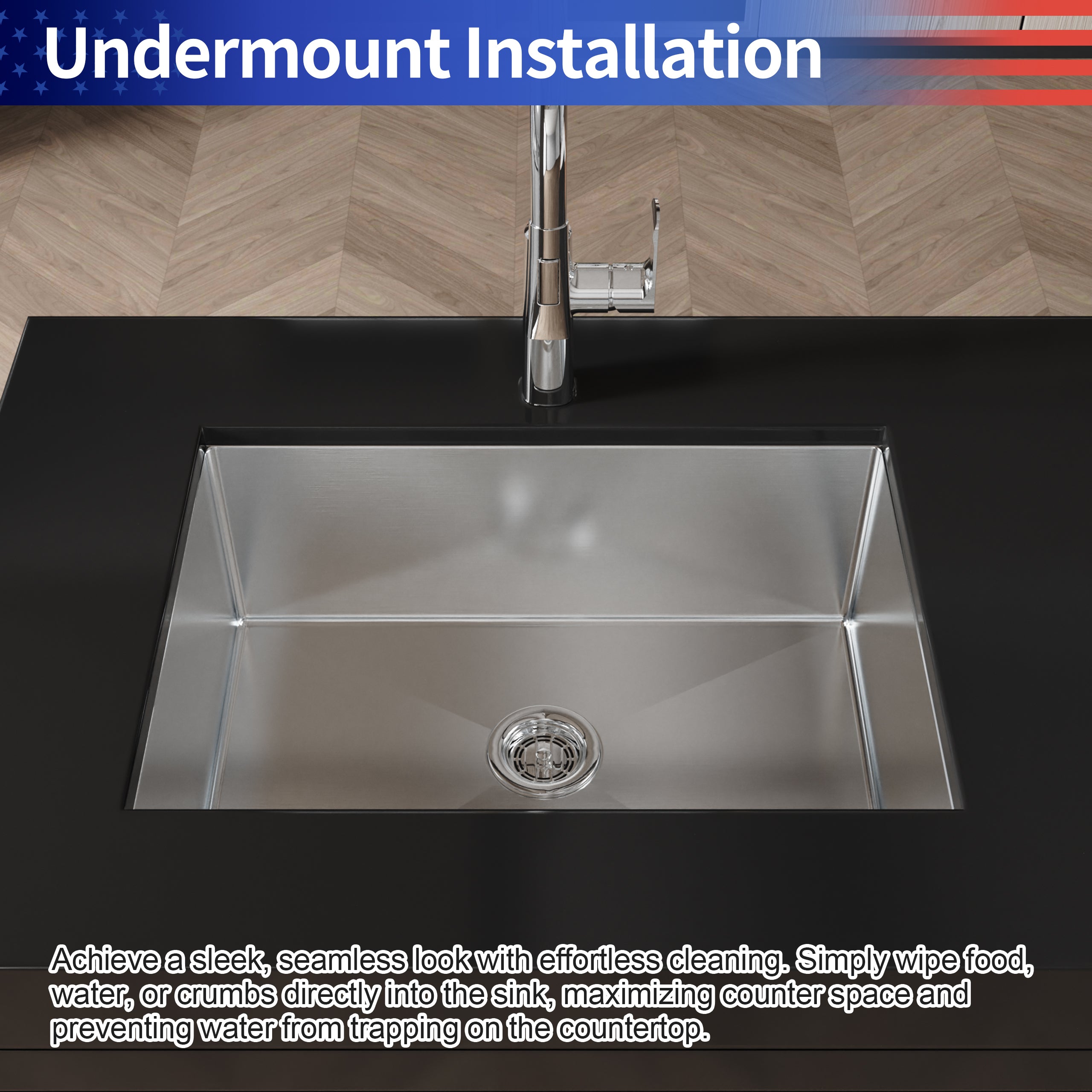 27" Undermount Stainless Steel Kitchen Sink, Single Bowl 16 Gauge Brushed Nickel Handmade Sink with Drain & Hooks