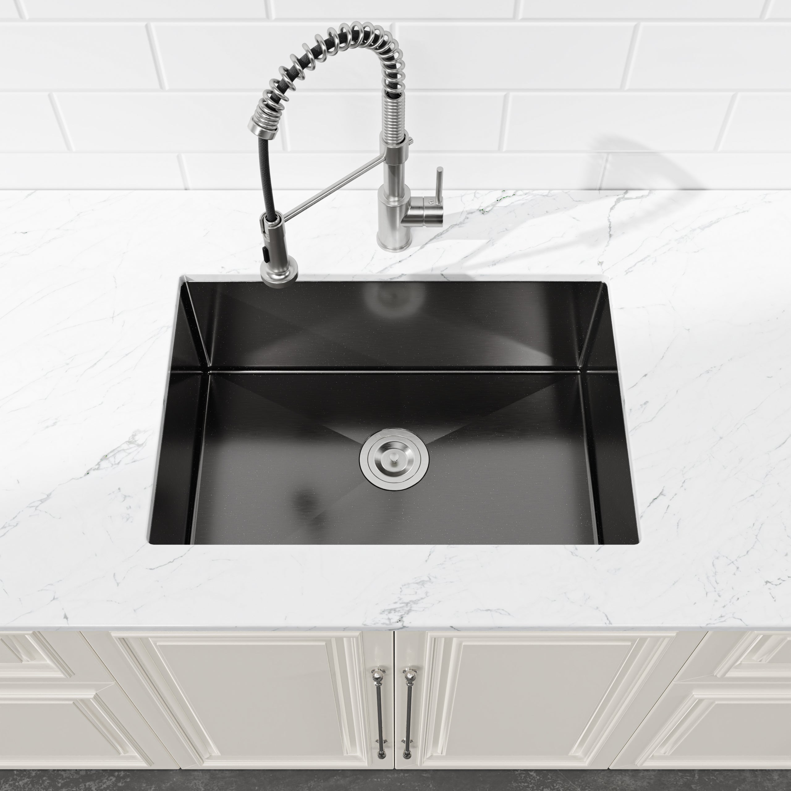 27" Undermount Stainless Steel Kitchen Sink, Single Bowl 16 Gauge Brushed Nickel Handmade Sink with Drain & Hooks