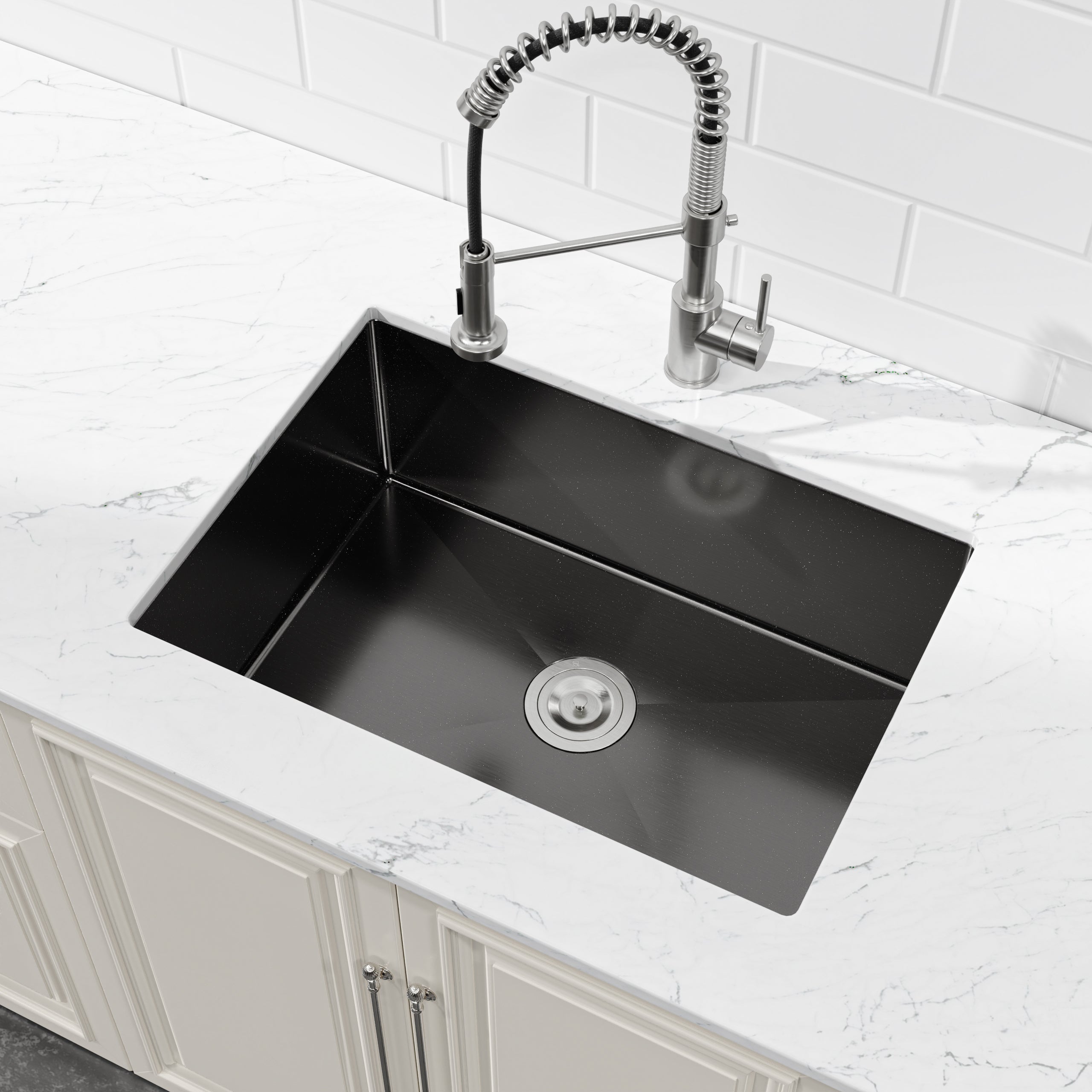 27" Undermount Stainless Steel Kitchen Sink, Single Bowl 16 Gauge Brushed Nickel Handmade Sink with Drain & Hooks