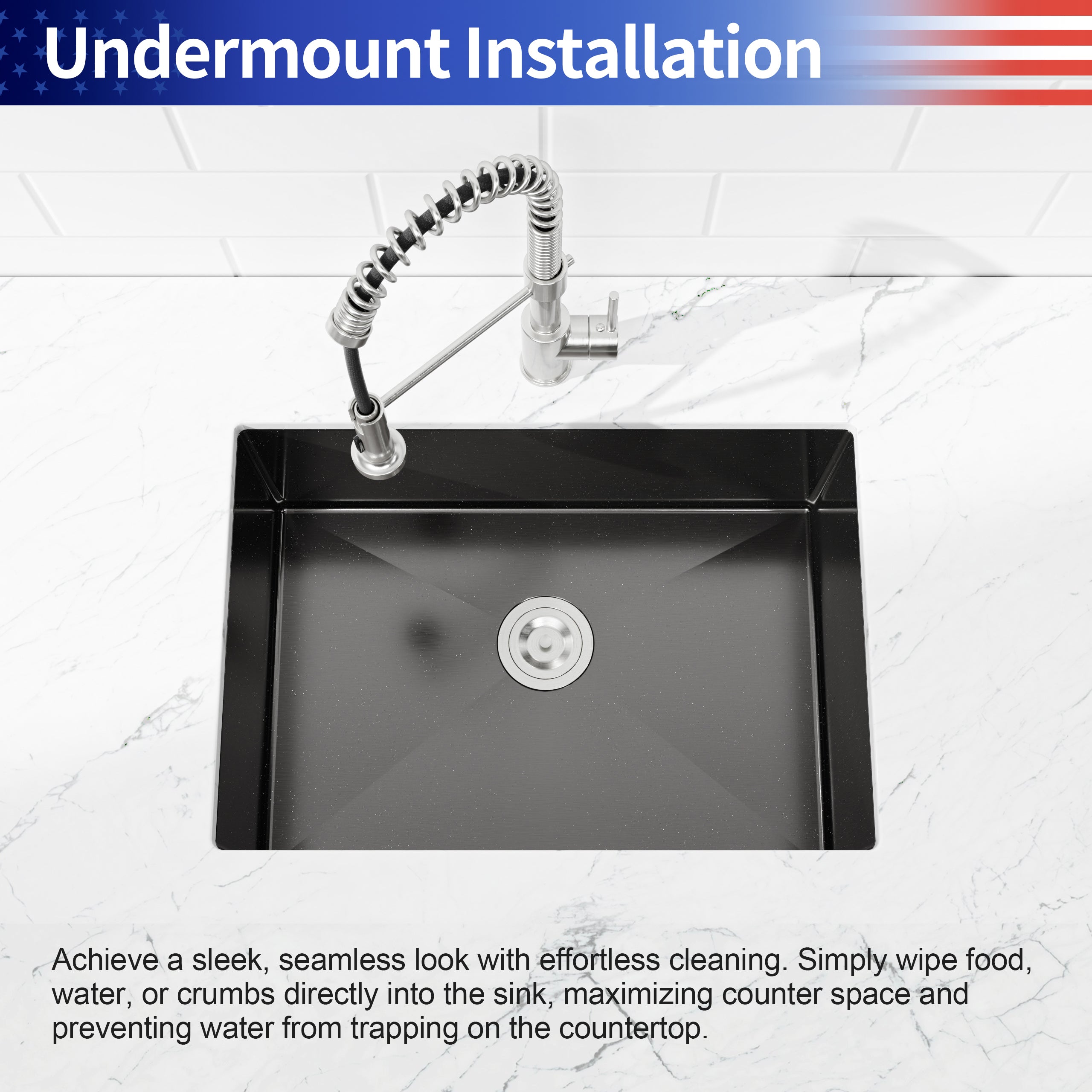 27" Undermount Stainless Steel Kitchen Sink, Single Bowl 16 Gauge Brushed Nickel Handmade Sink with Drain & Hooks