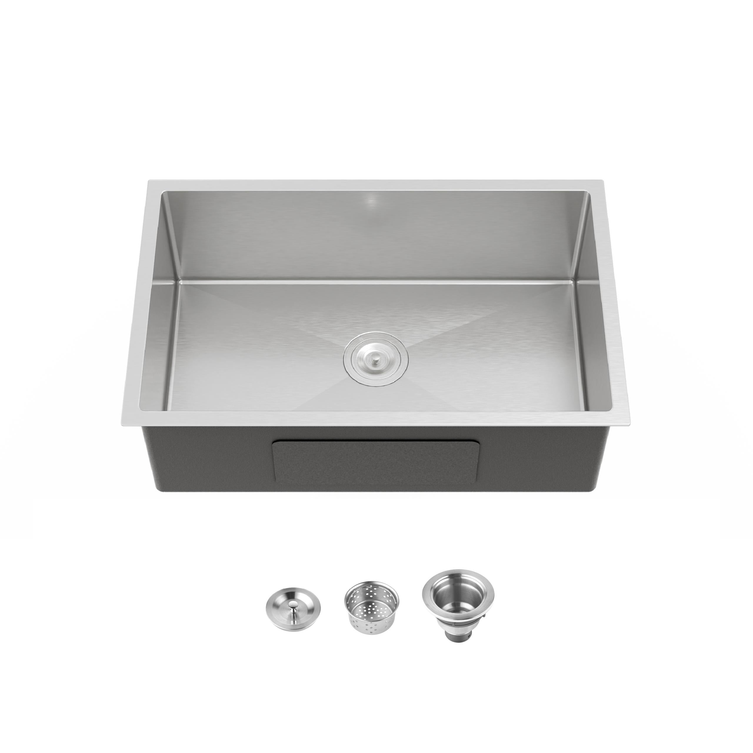 30" Undermount Stainless Steel Kitchen Sink, Single Bowl 16 Gauge Brushed Nickel Handmade Sink with Drain & Hooks