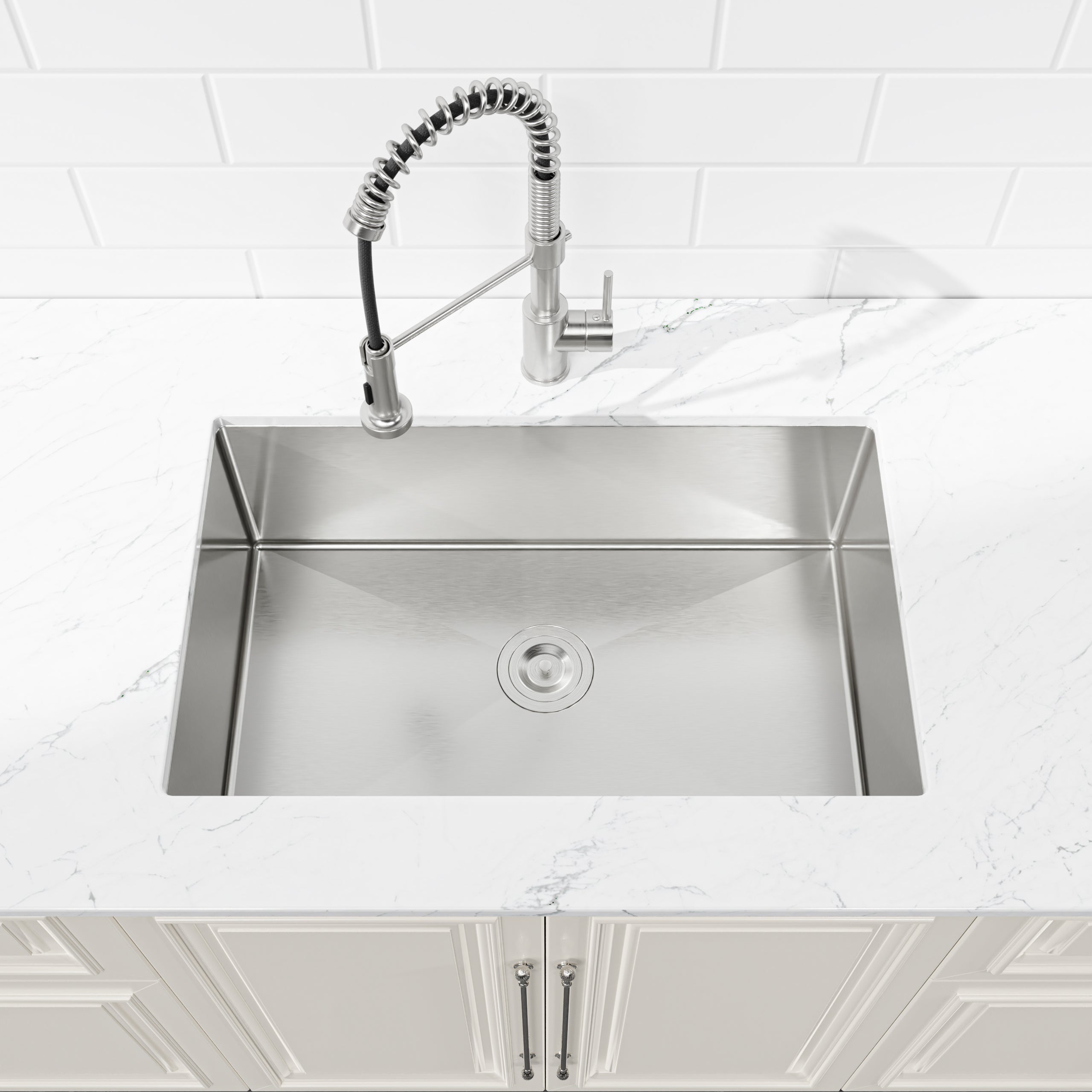 30" Undermount Stainless Steel Kitchen Sink, Single Bowl 16 Gauge Brushed Nickel Handmade Sink with Drain & Hooks