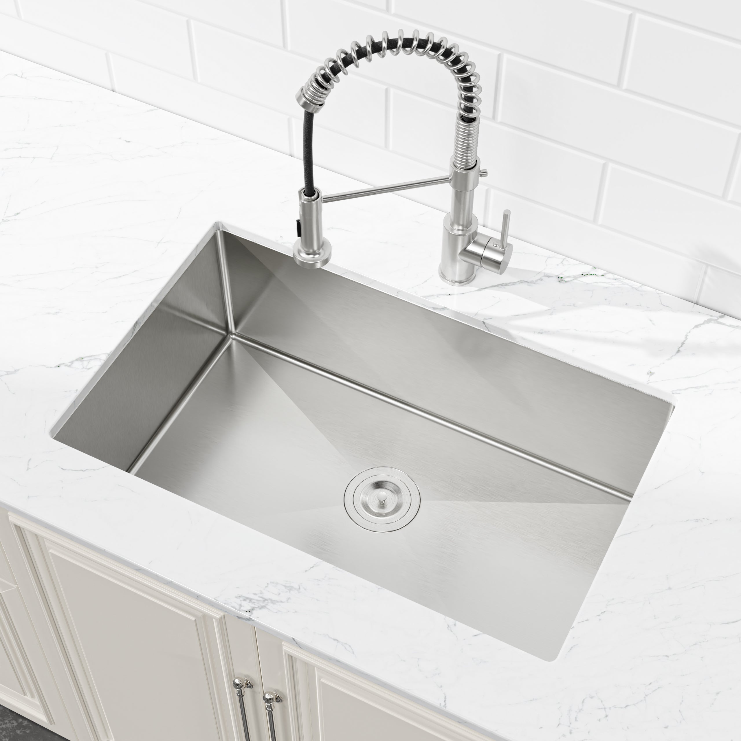 30" Undermount Stainless Steel Kitchen Sink, Single Bowl 16 Gauge Brushed Nickel Handmade Sink with Drain & Hooks