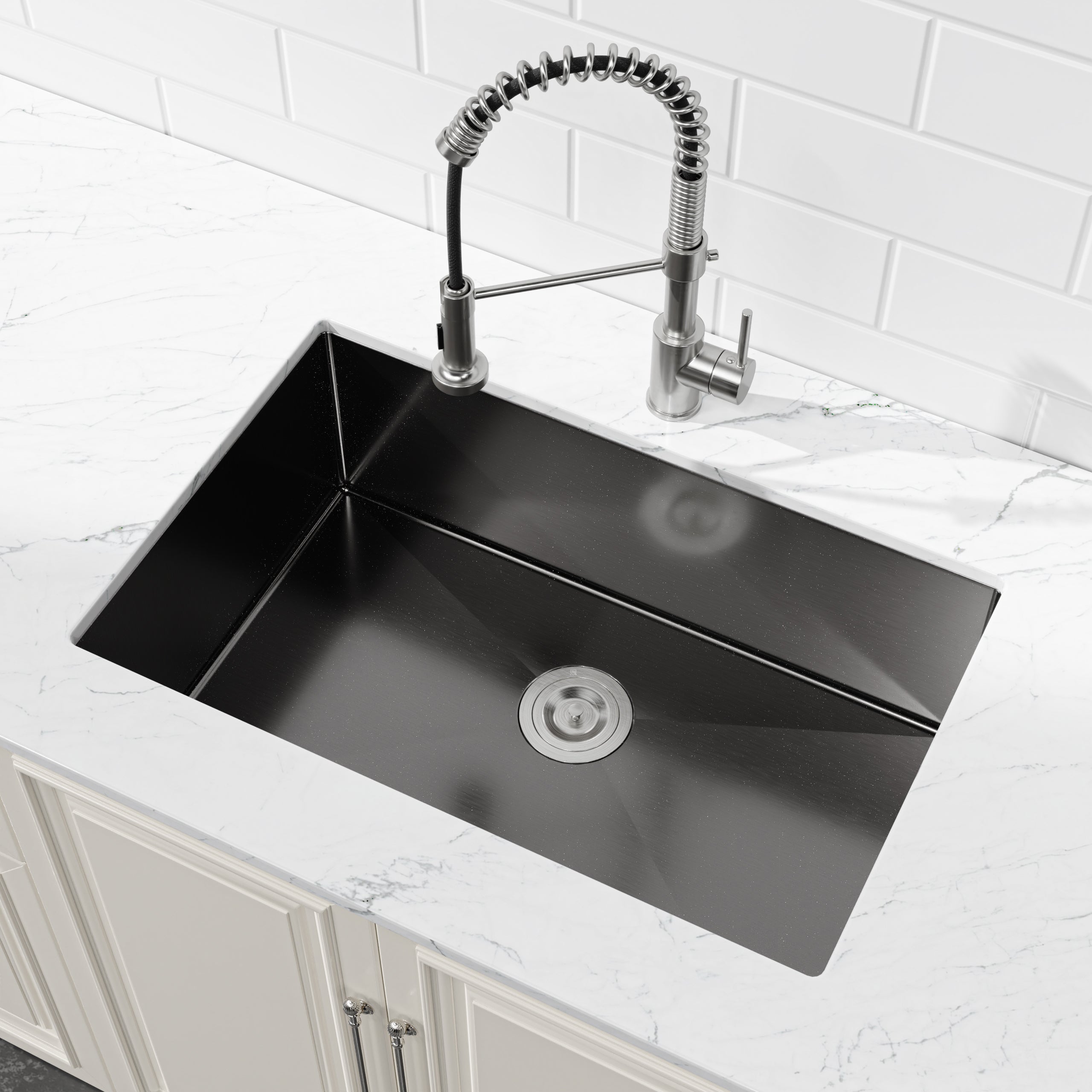 30" Undermount Stainless Steel Kitchen Sink, Single Bowl 16 Gauge Brushed Nickel Handmade Sink with Drain & Hooks