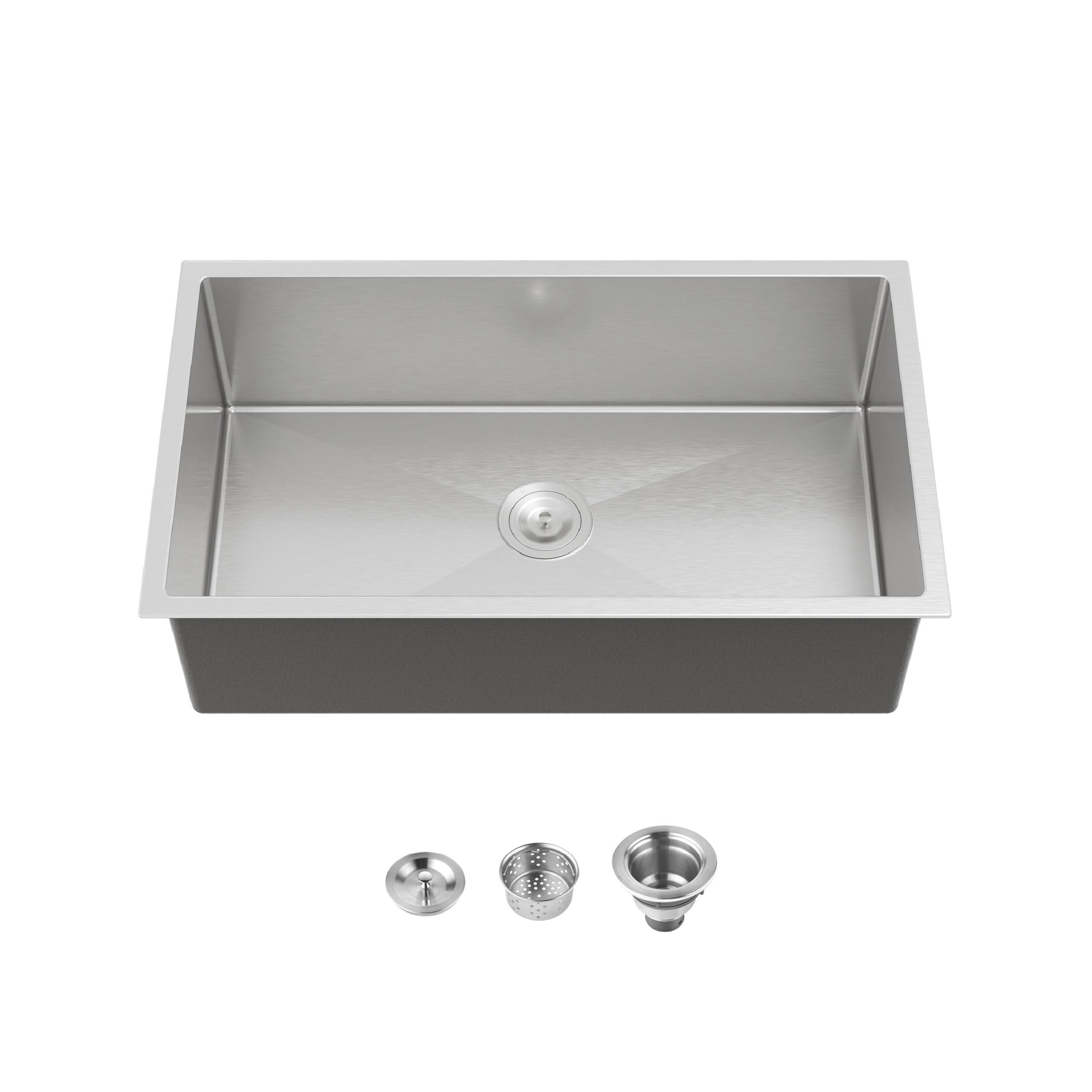33" Undermount Stainless Steel Kitchen Sink, Single Bowl 16 Gauge Brushed Nickel Handmade Sink with Drain & Hooks
