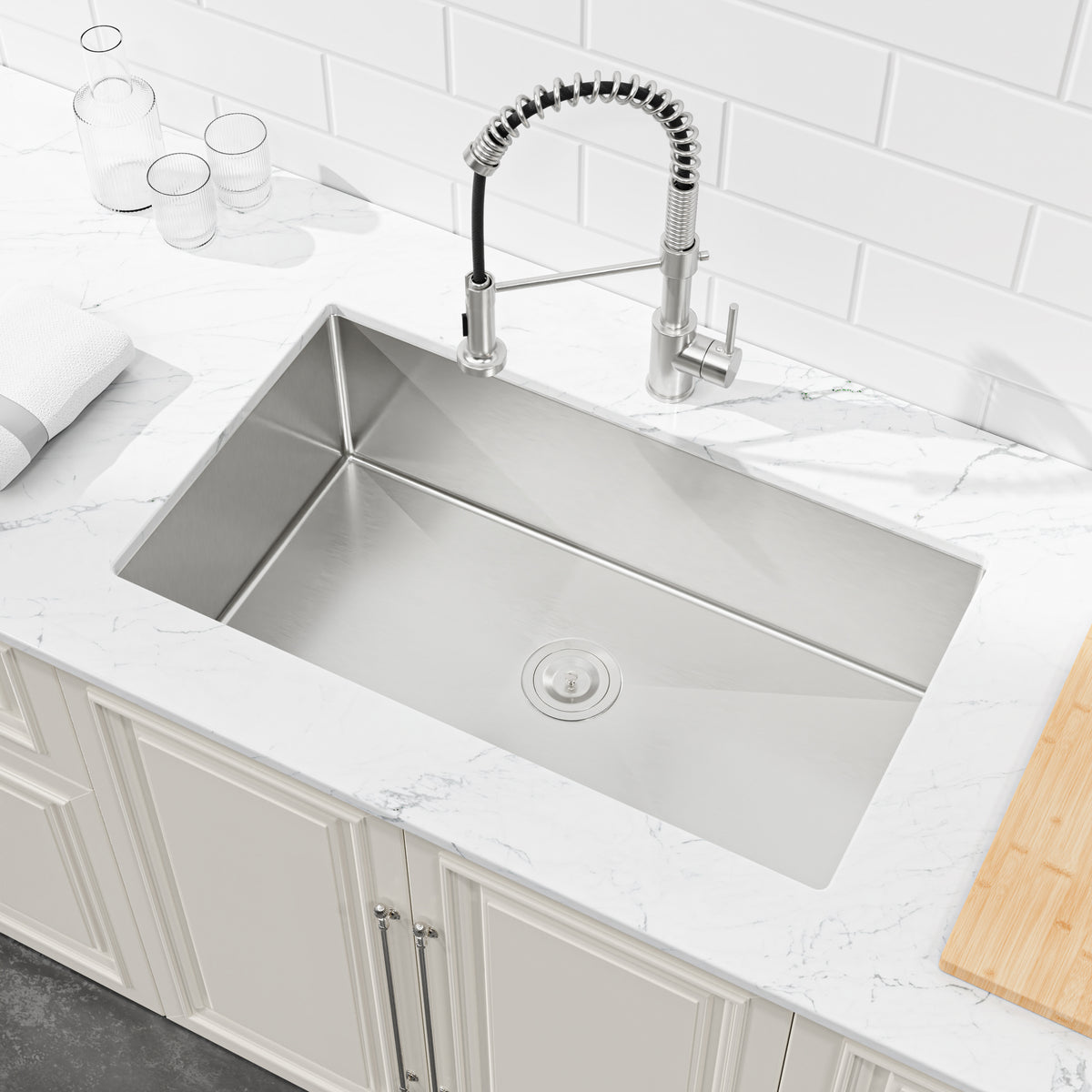 RAINLEX 33 in. Undermount Single Bowl Kitchen Sink in Brushed Nickel