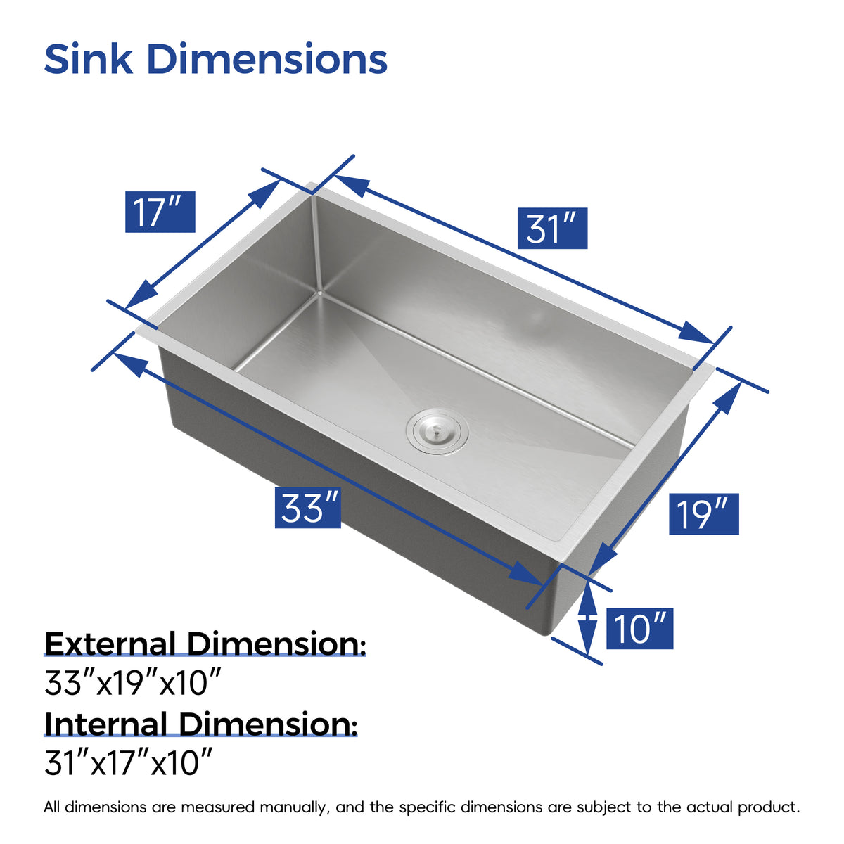 RAINLEX 33 in. Undermount Single Bowl Kitchen Sink in Brushed Nickel