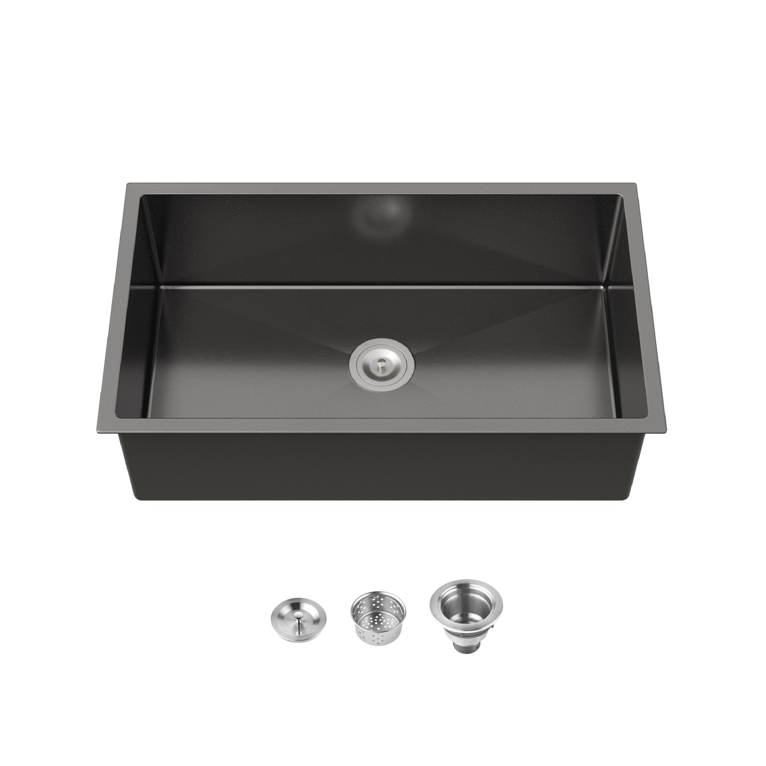 33" Undermount Stainless Steel Kitchen Sink, Single Bowl 16 Gauge Brushed Nickel Handmade Sink with Drain & Hooks