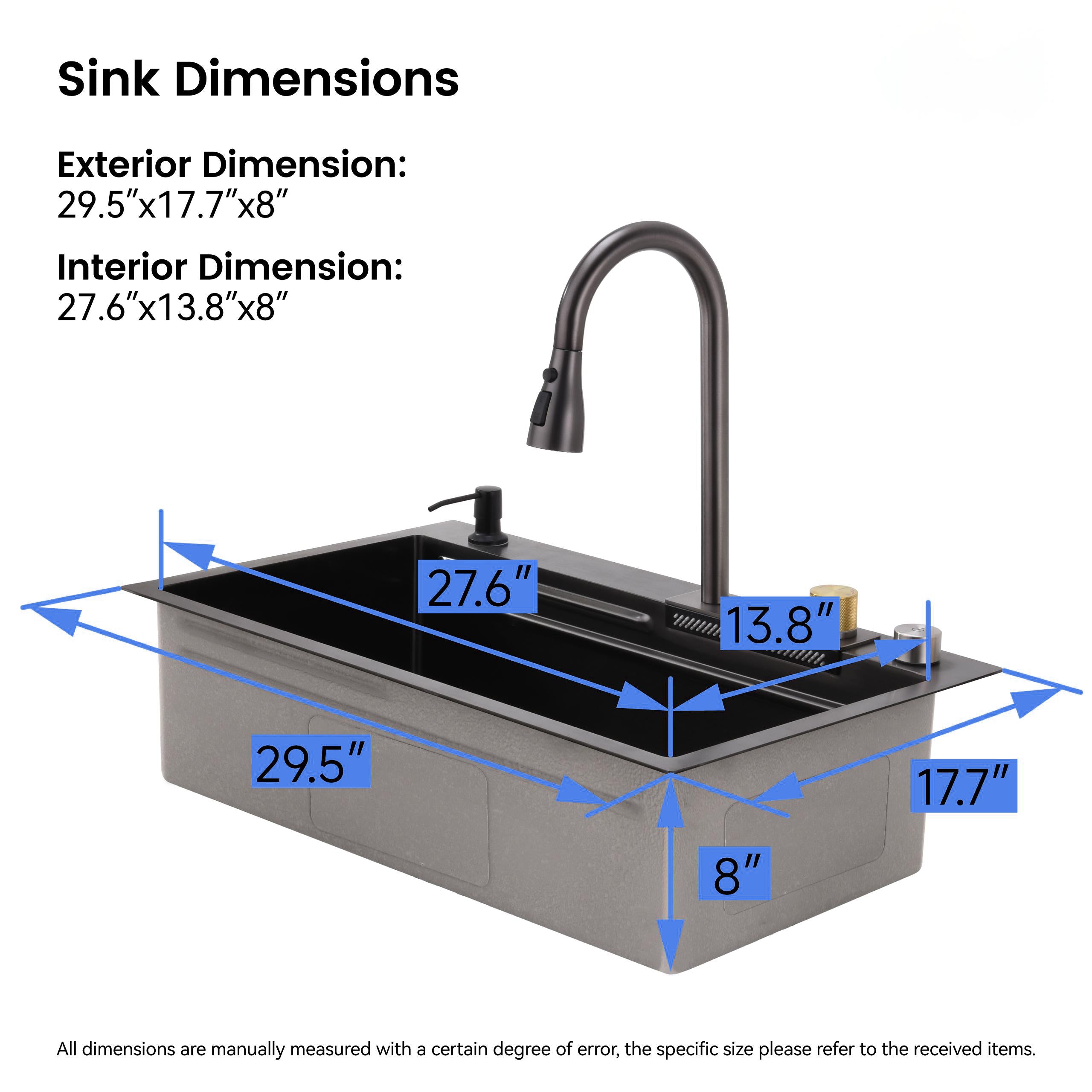 30" x 18" Waterfall Workstation Sink, Black Stainless Steel