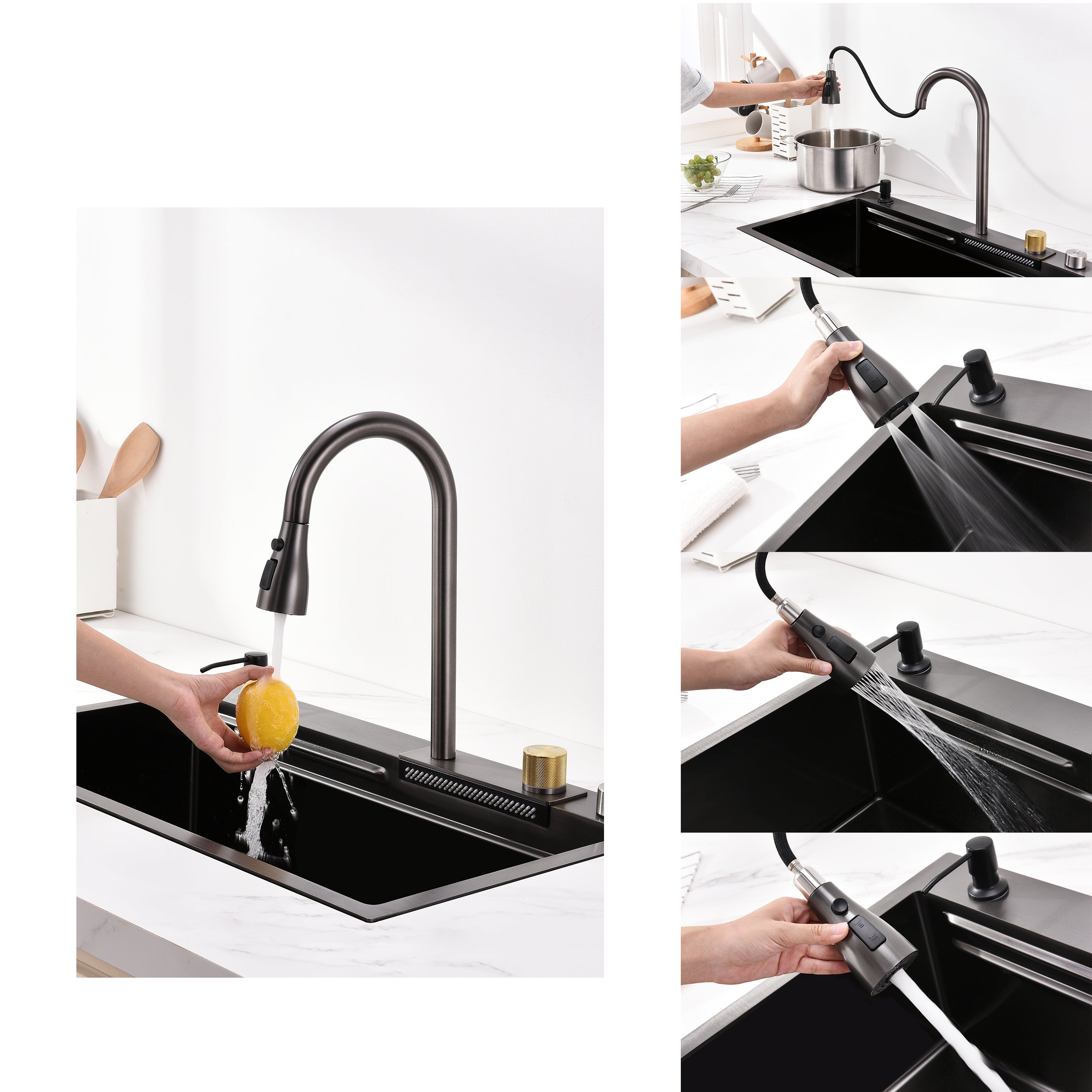 30" x 18" Waterfall Workstation Sink, Black Stainless Steel