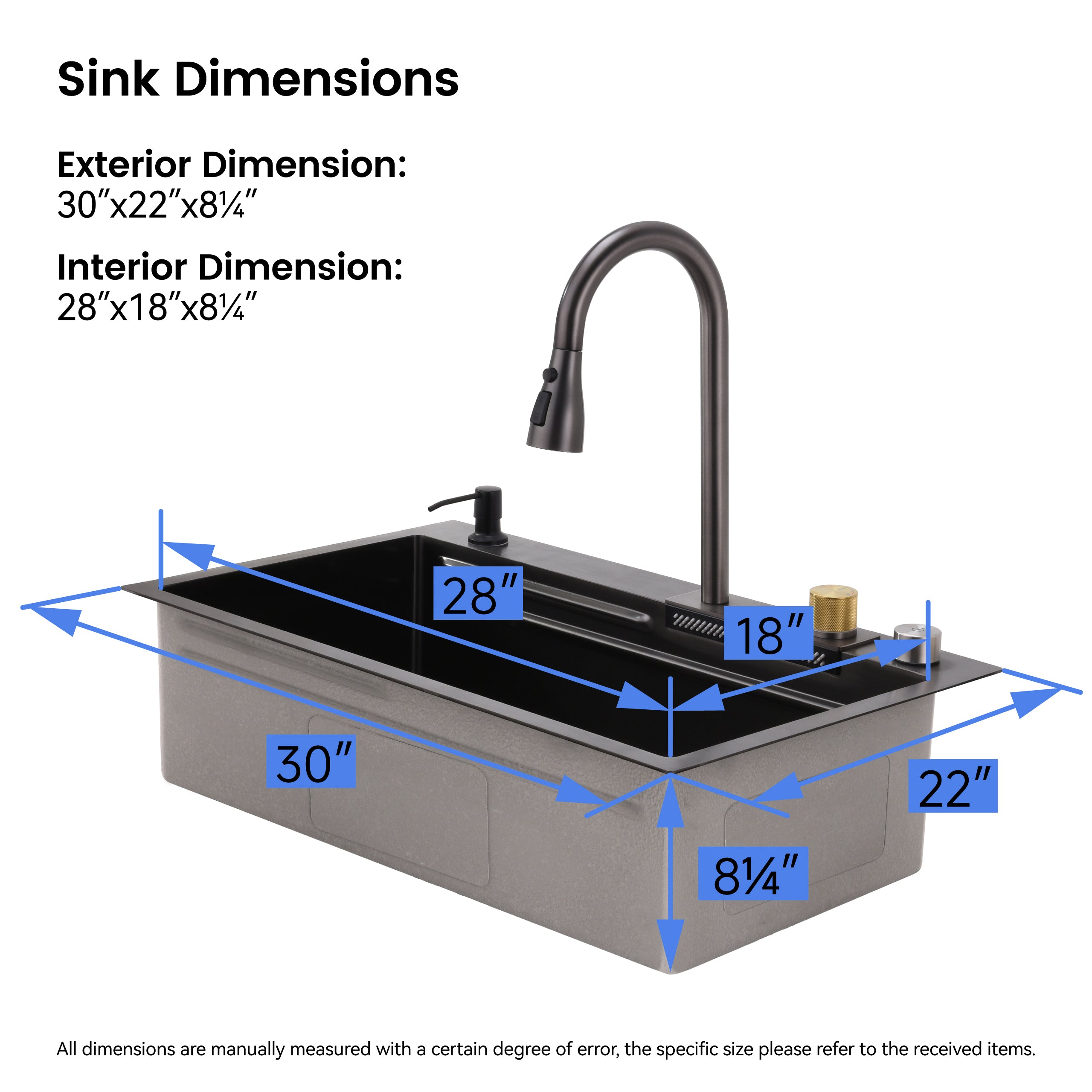 30" x 18" Waterfall Workstation Sink, Black Stainless Steel