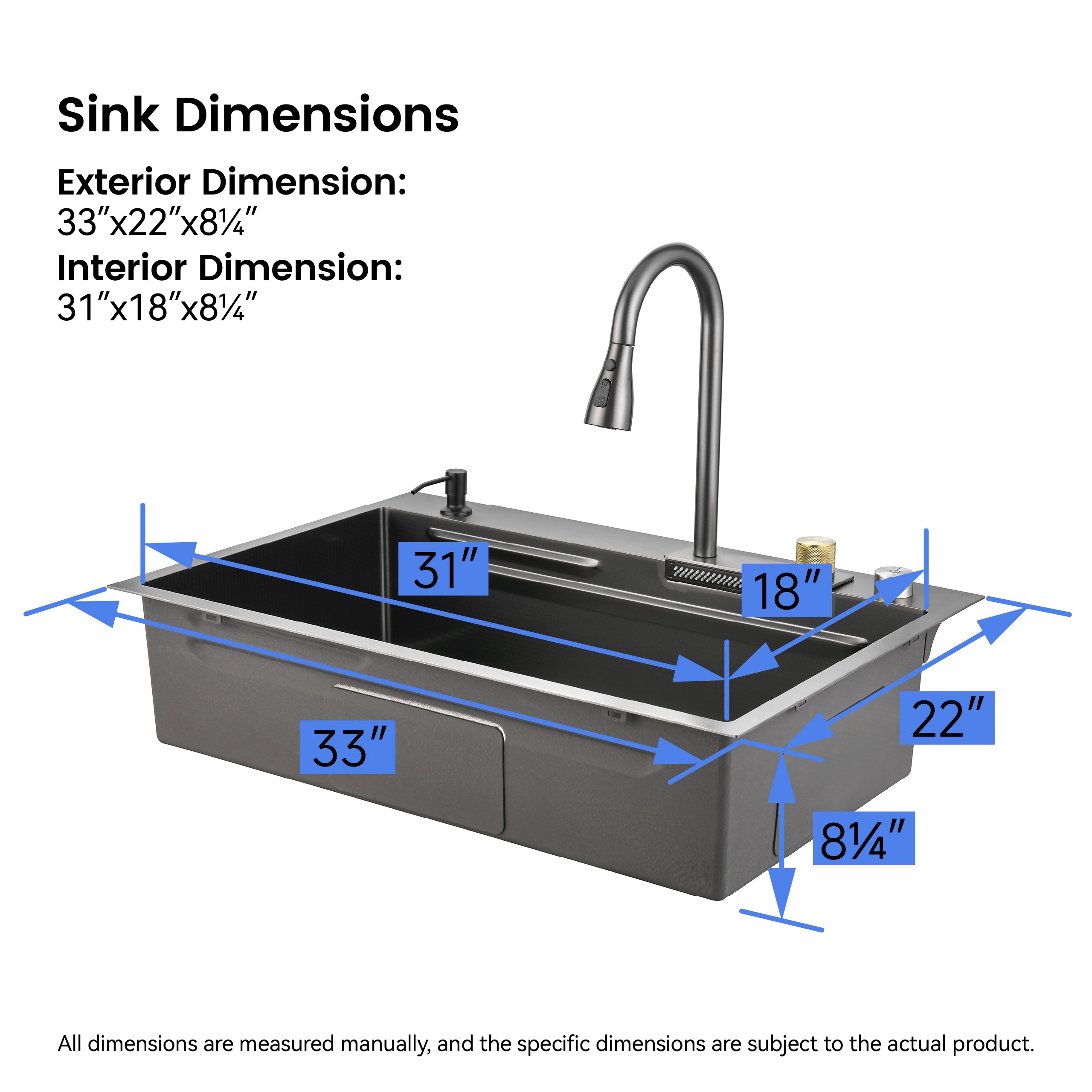 30" x 18" Waterfall Workstation Sink, Black Stainless Steel