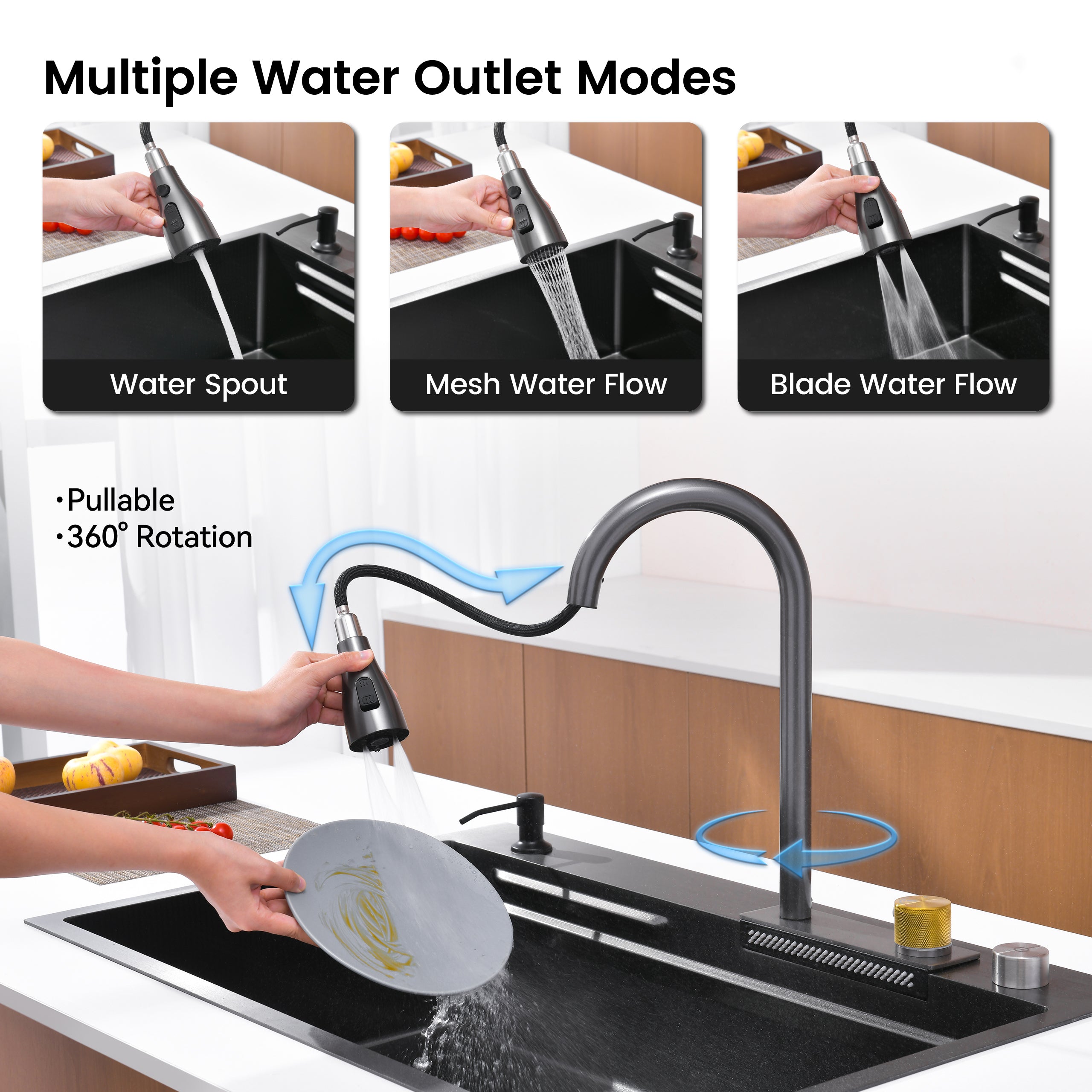 30" x 18" Waterfall Workstation Sink, Black Stainless Steel