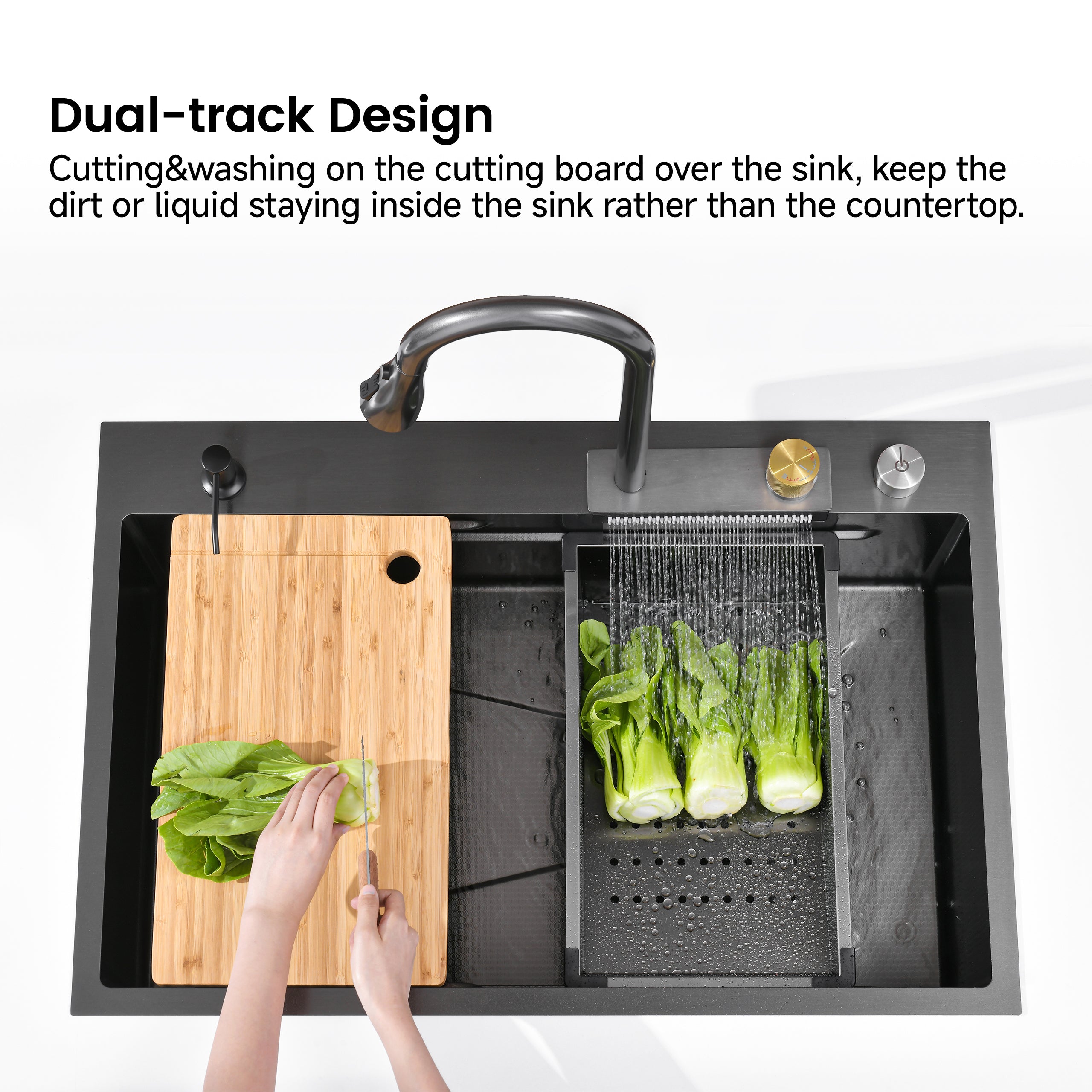 30" x 18" Waterfall Workstation Sink, Black Stainless Steel