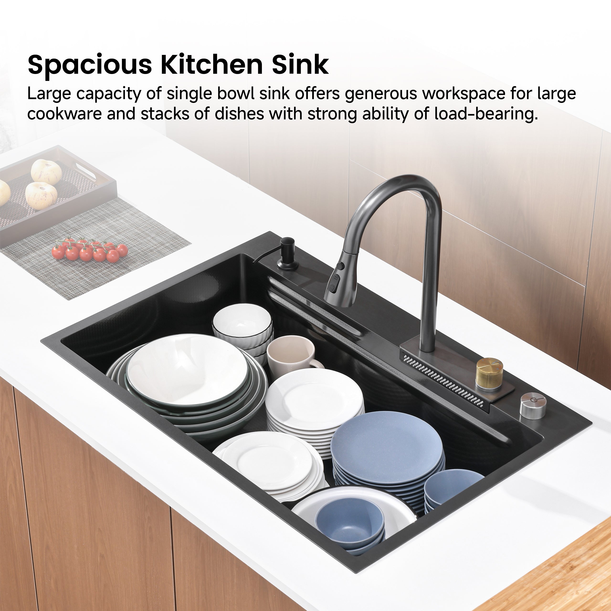 30" x 18" Waterfall Workstation Sink, Black Stainless Steel