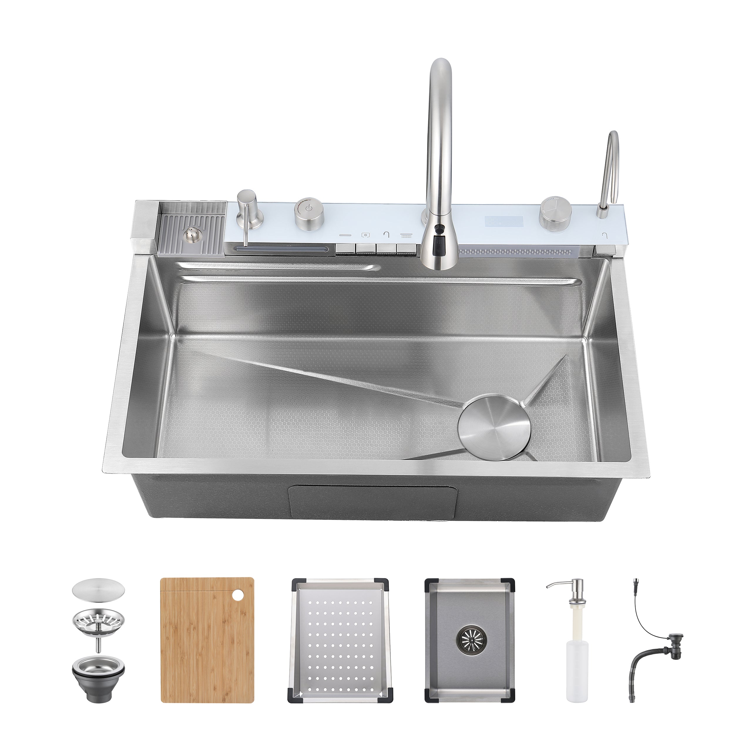 29.5" x 18" Smart Waterfall Kitchen Sink with Digital Display, Stainless Steel