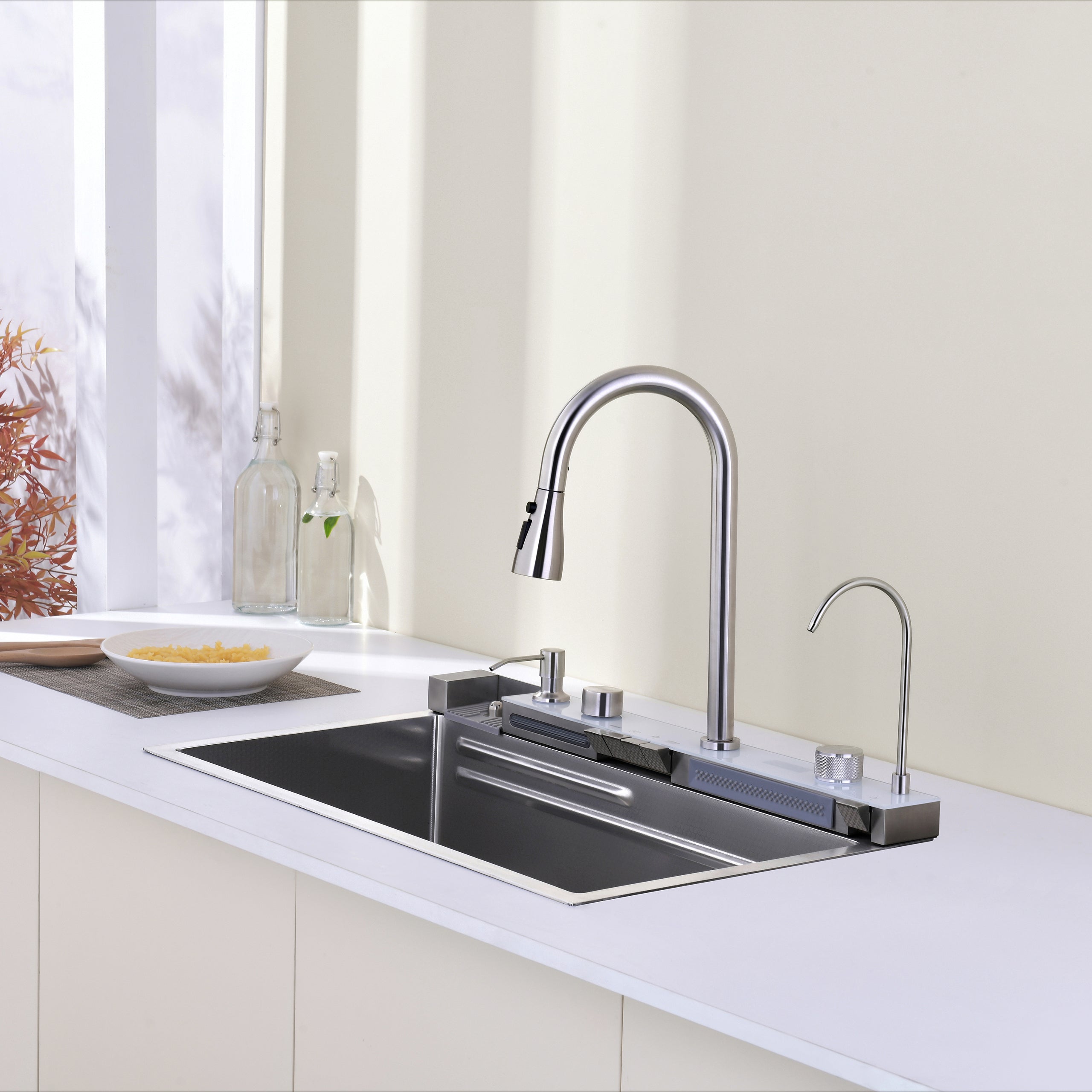 29.5" x 18" Smart Waterfall Kitchen Sink with Digital Display, Stainless Steel