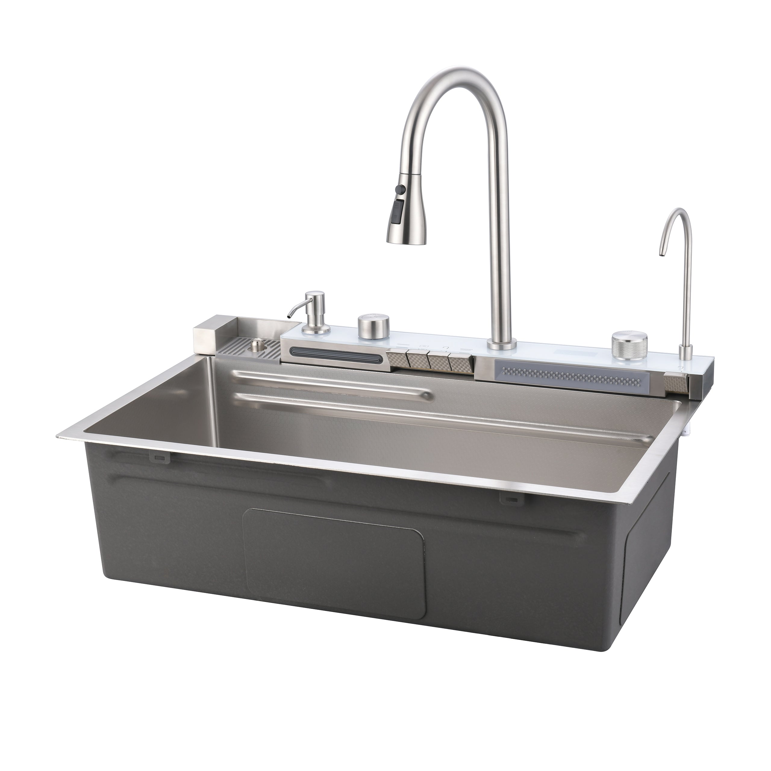 29.5" x 18" Smart Waterfall Kitchen Sink with Digital Display, Stainless Steel