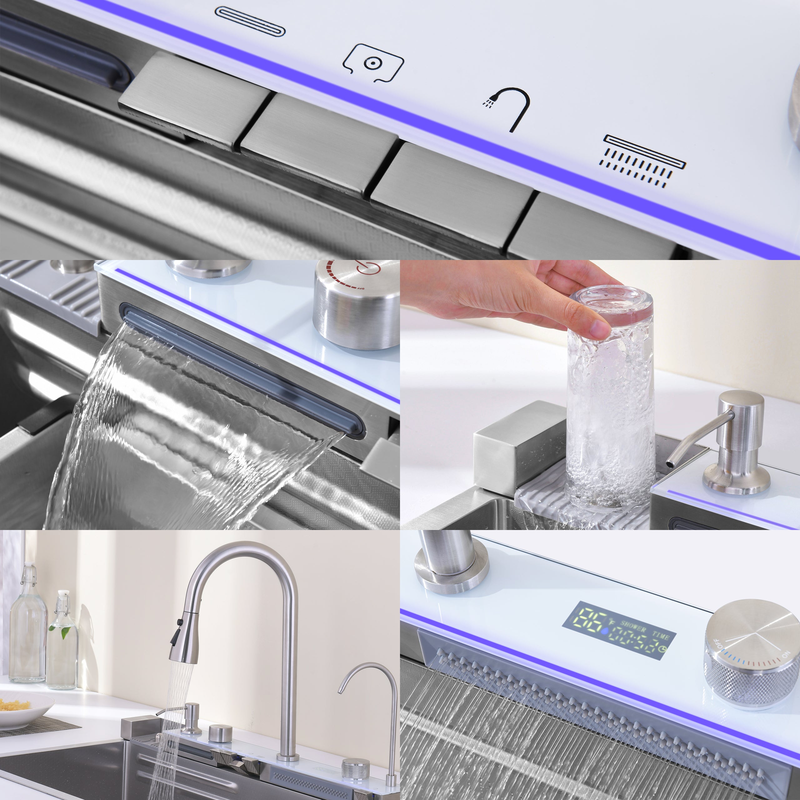 29.5" x 18" Smart Waterfall Kitchen Sink with Digital Display, Stainless Steel