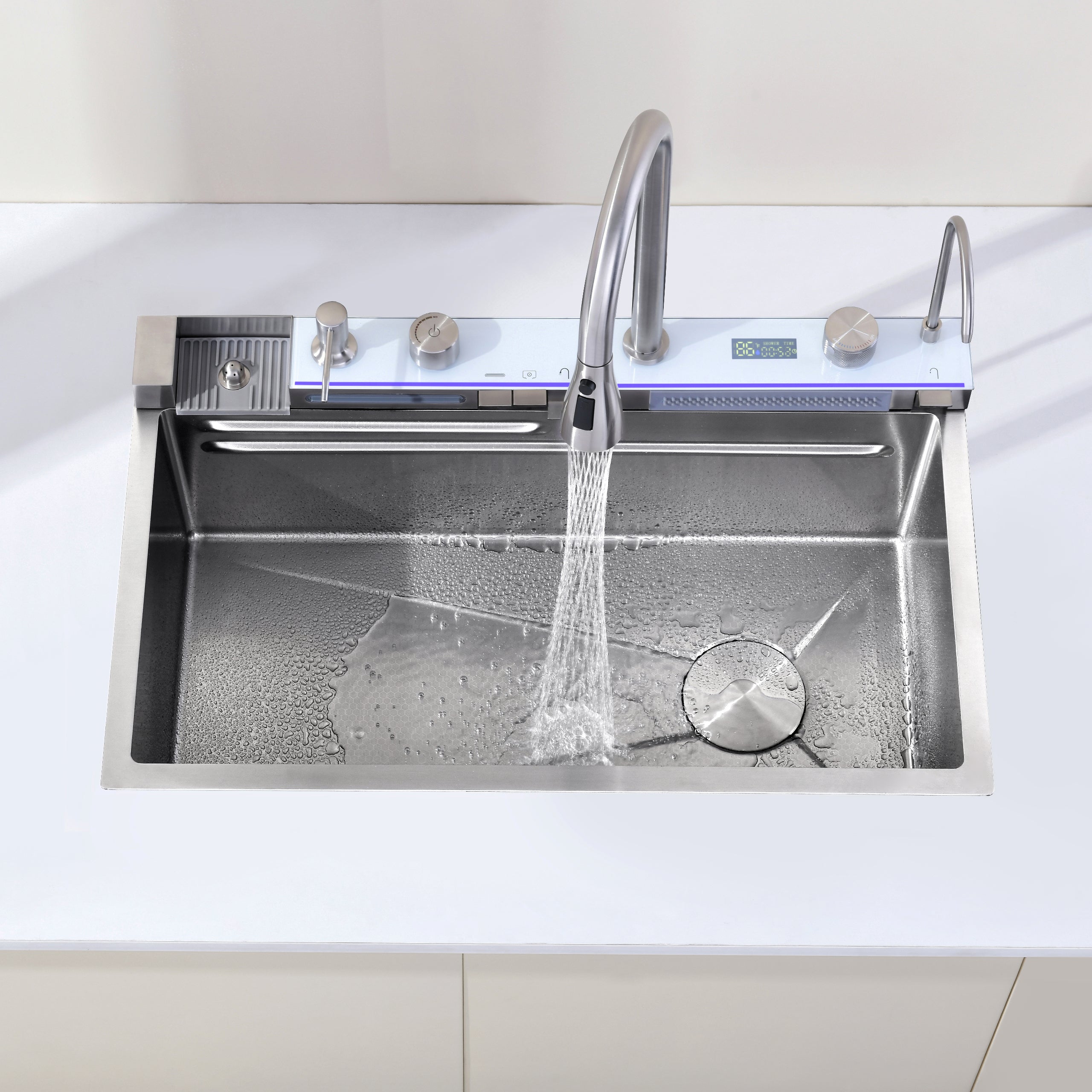 29.5" x 18" Smart Waterfall Kitchen Sink with Digital Display, Stainless Steel