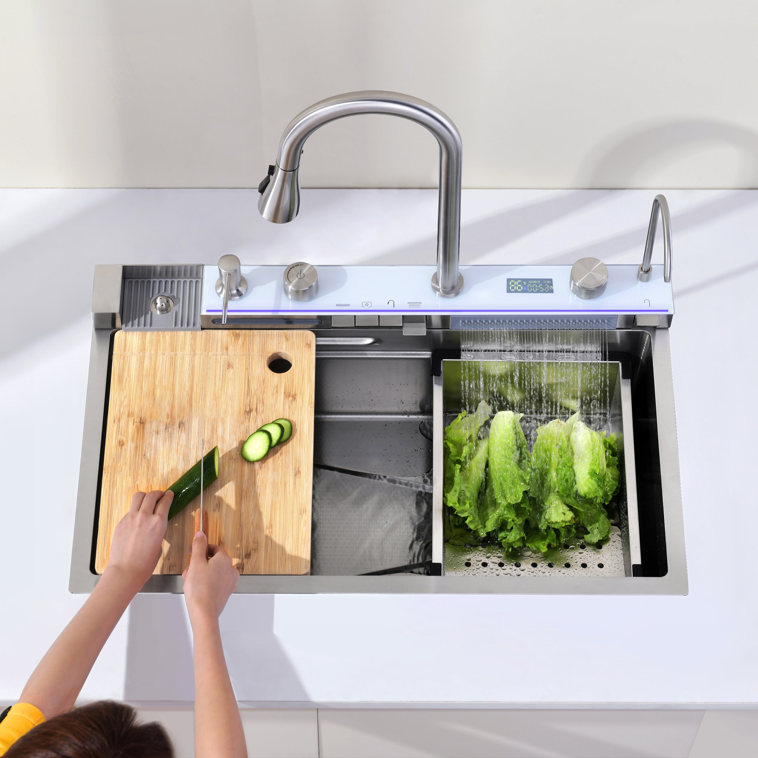 29.5" x 18" Smart Waterfall Kitchen Sink with Digital Display, Stainless Steel
