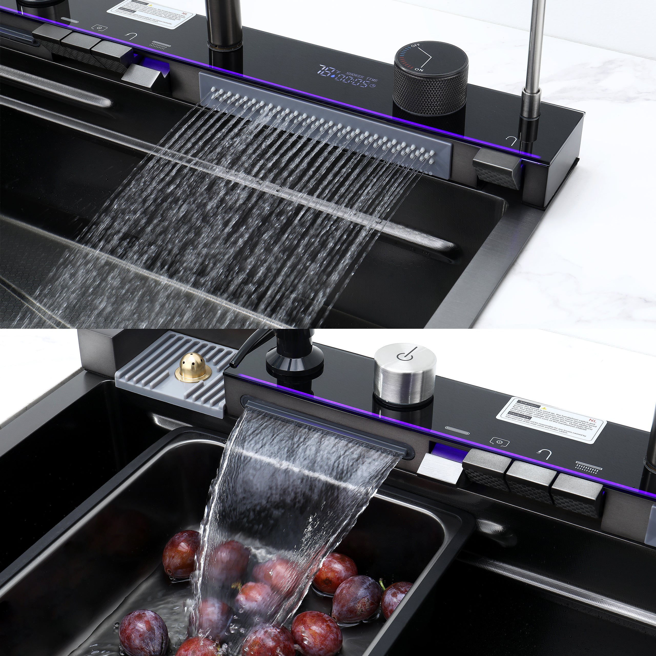 30" x 18" Smart Waterfall Kitchen Sink with Digital Display, Stainless Steel