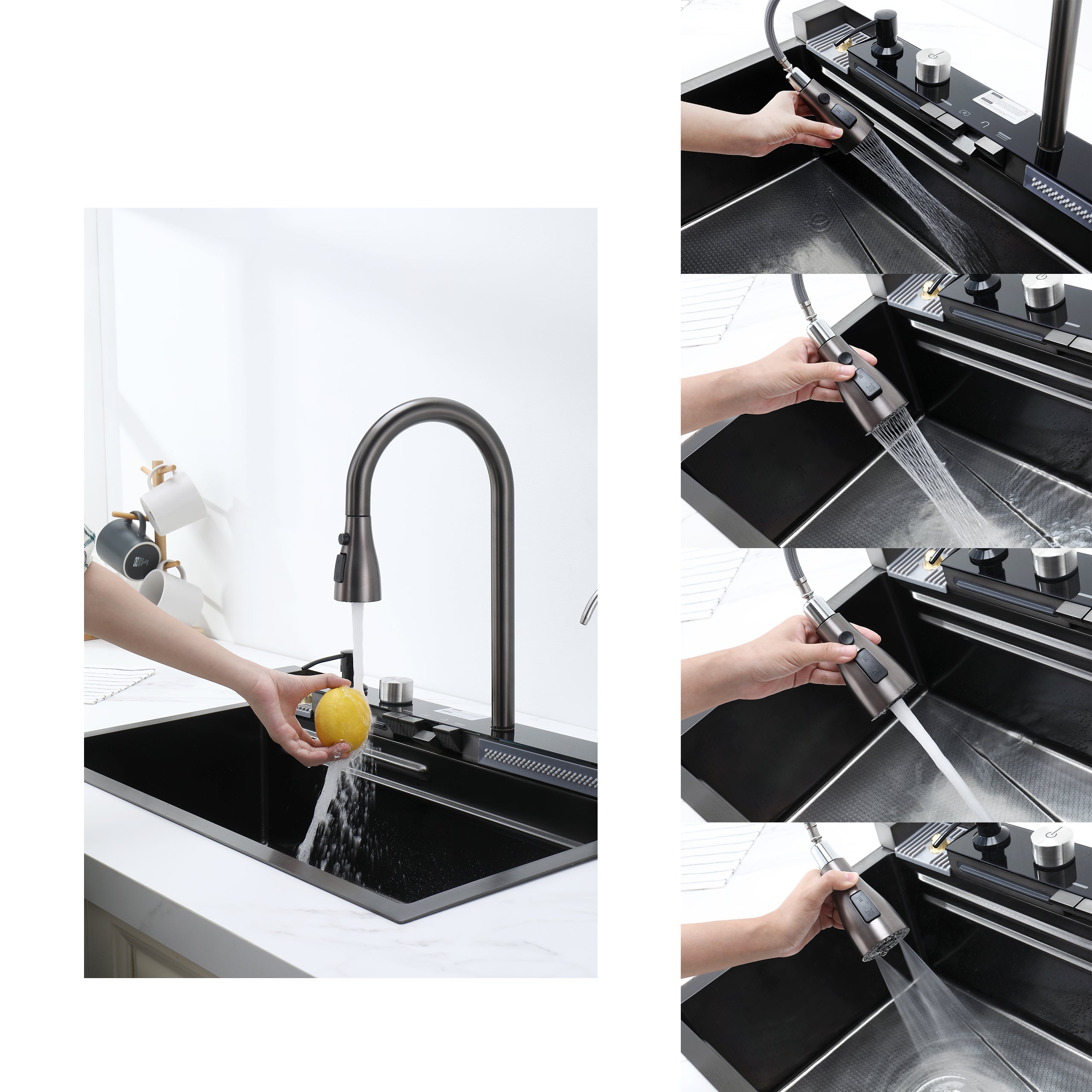 30" x 18" Smart Waterfall Kitchen Sink with Digital Display, Stainless Steel