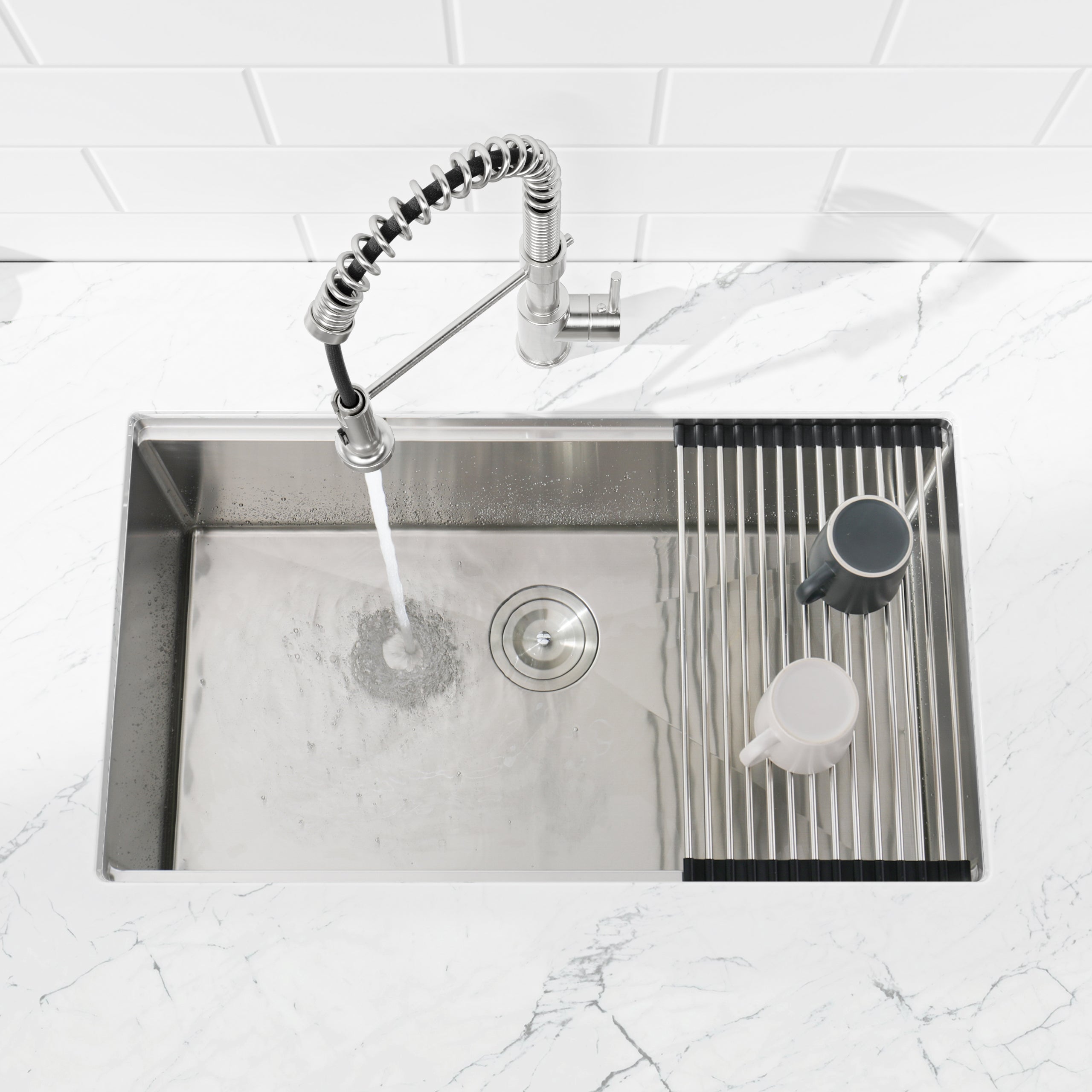 30" x 19" Undermount Stainless Steel Kitchen Sink, Single Bowl Handmade Sink in Brushed Nickel with Workstation Accessories