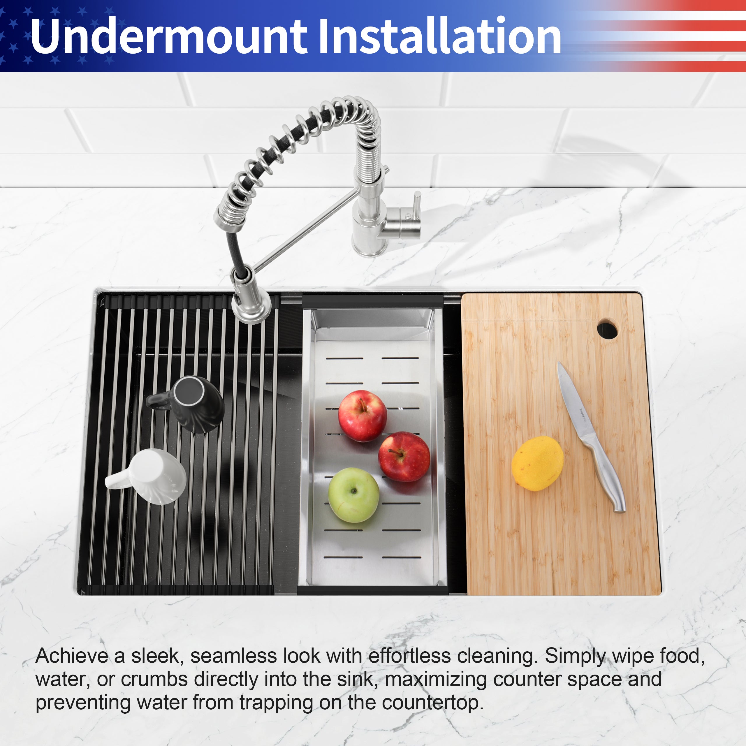 30" x 19" Undermount Stainless Steel Kitchen Sink, Single Bowl Handmade Sink in Brushed Nickel with Workstation Accessories