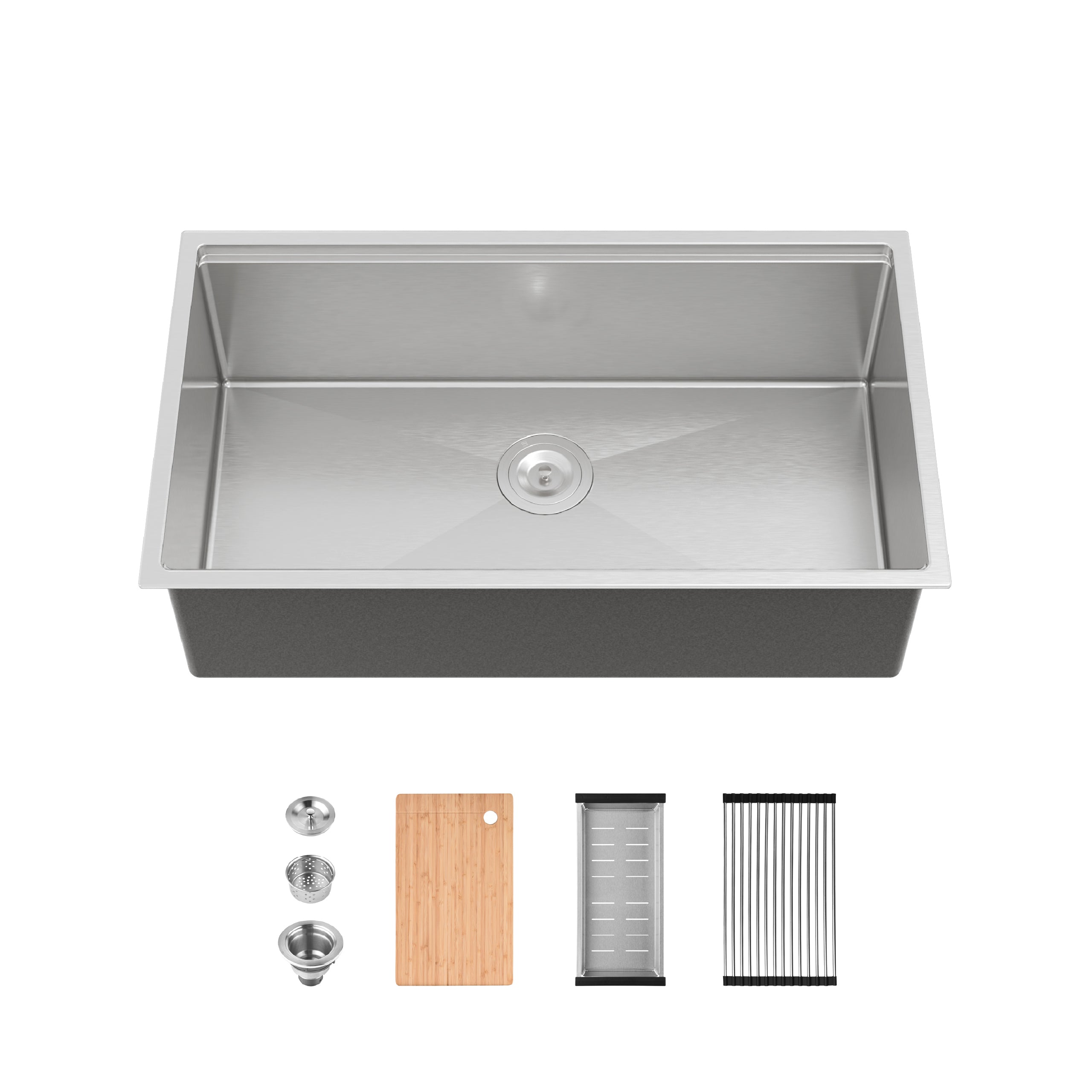 33" x 19" Undermount Stainless Steel Kitchen Sink, Single Bowl Handmade Sink in Brushed Nickel with Workstation Accessories