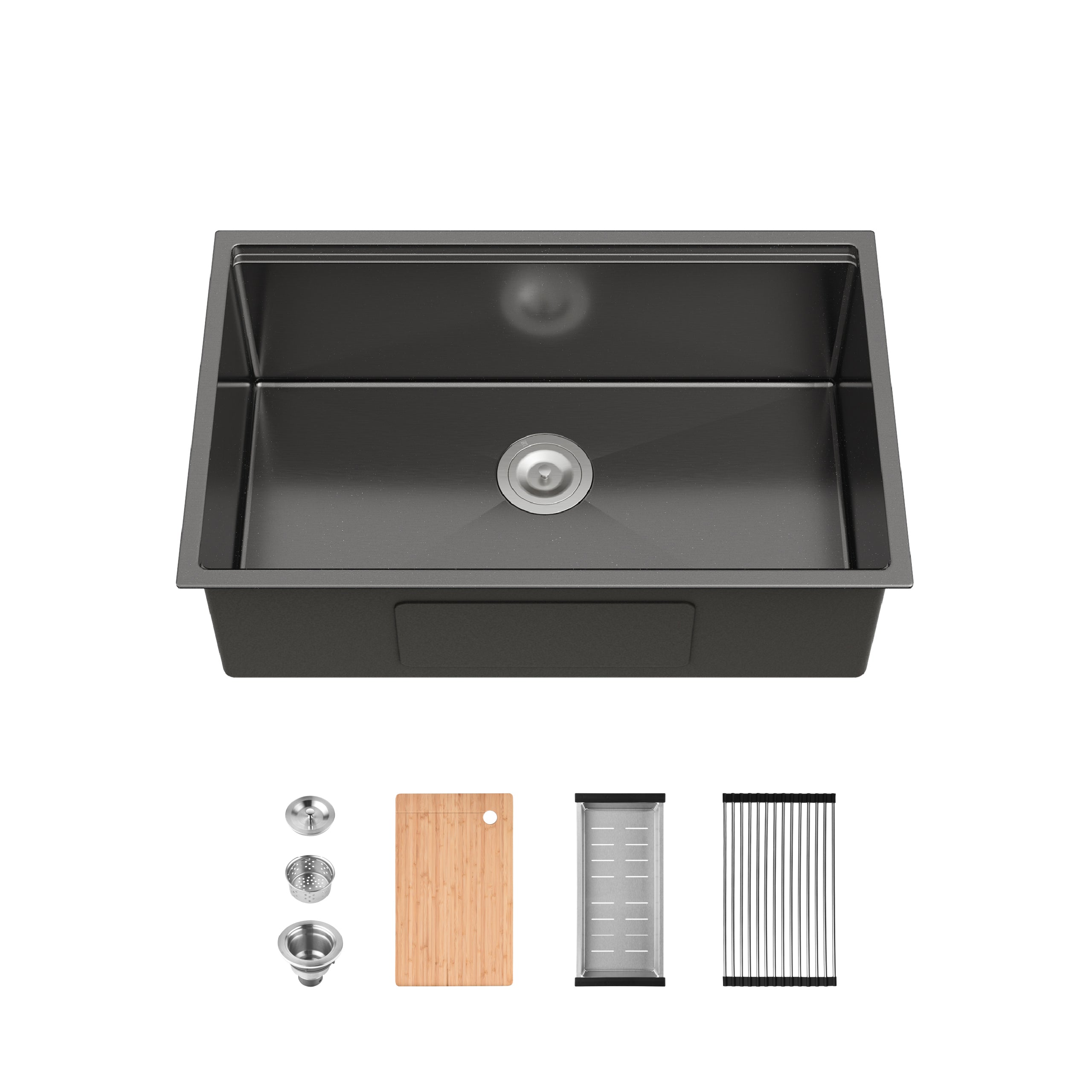 33" x 19" Undermount Stainless Steel Kitchen Sink, Single Bowl Handmade Sink in Brushed Nickel with Workstation Accessories