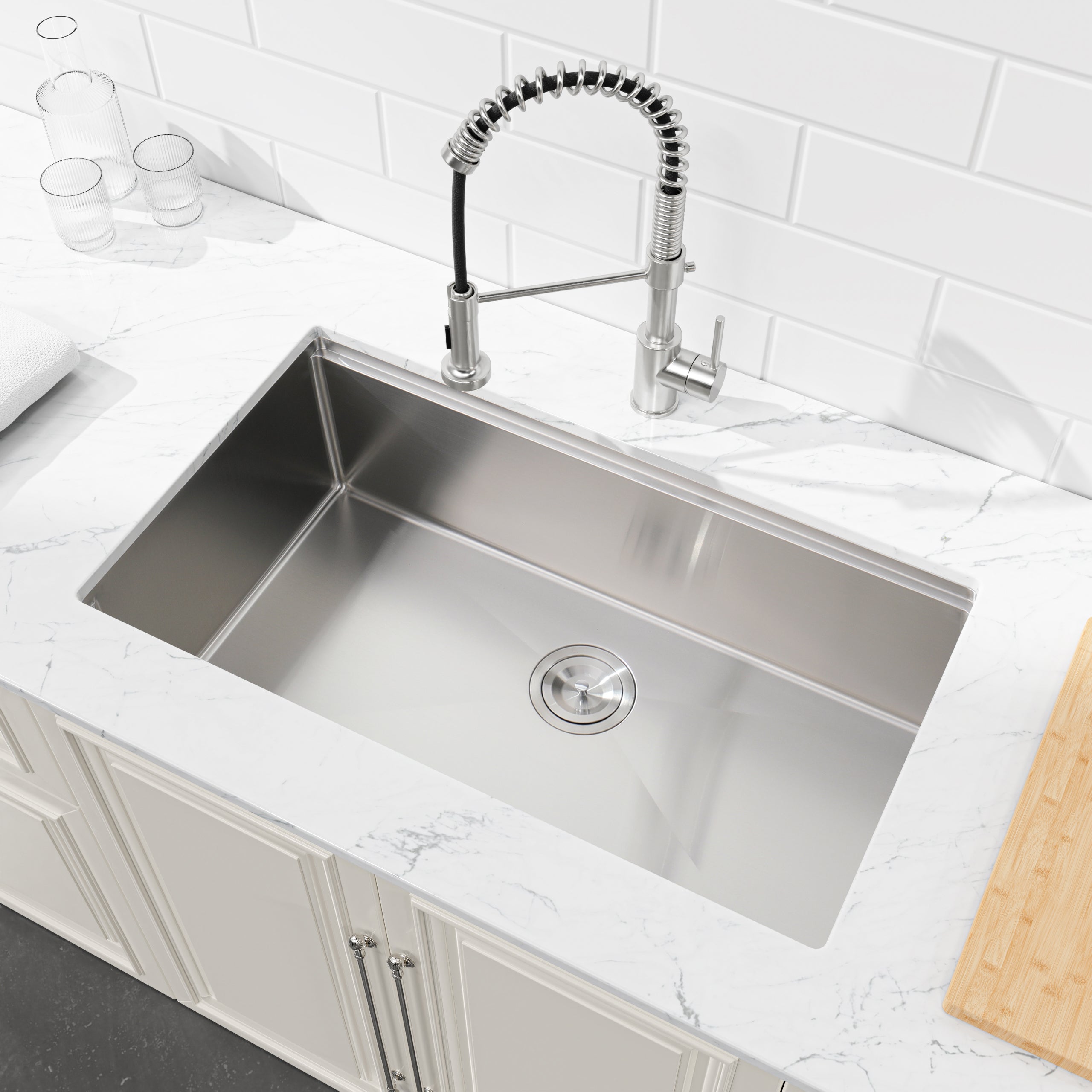 36" x 19" Undermount Single Bowl Workstation Sink, 16 Gauge Stainless Steel