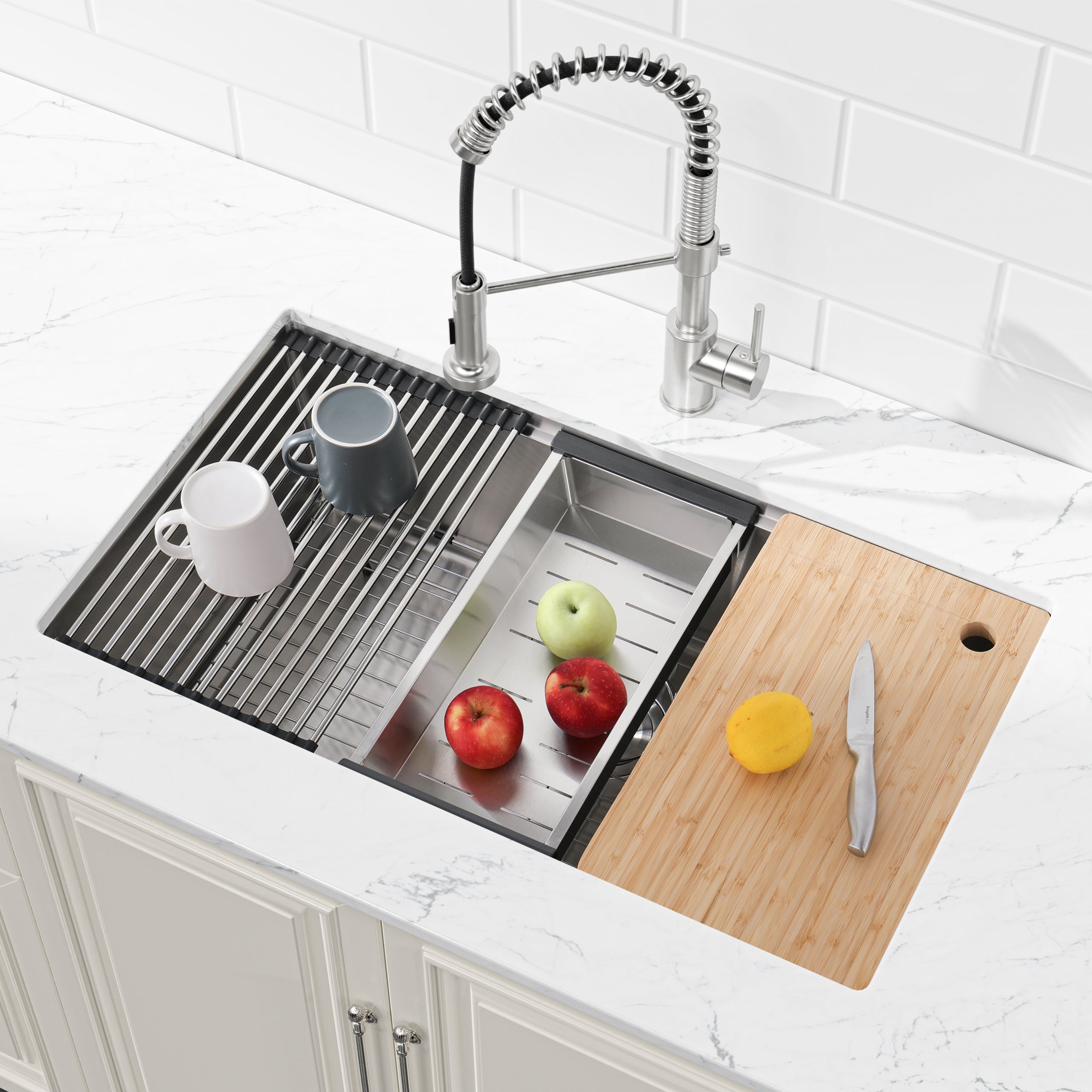 36" x 19" Undermount Single Bowl Workstation Sink, 16 Gauge Stainless Steel